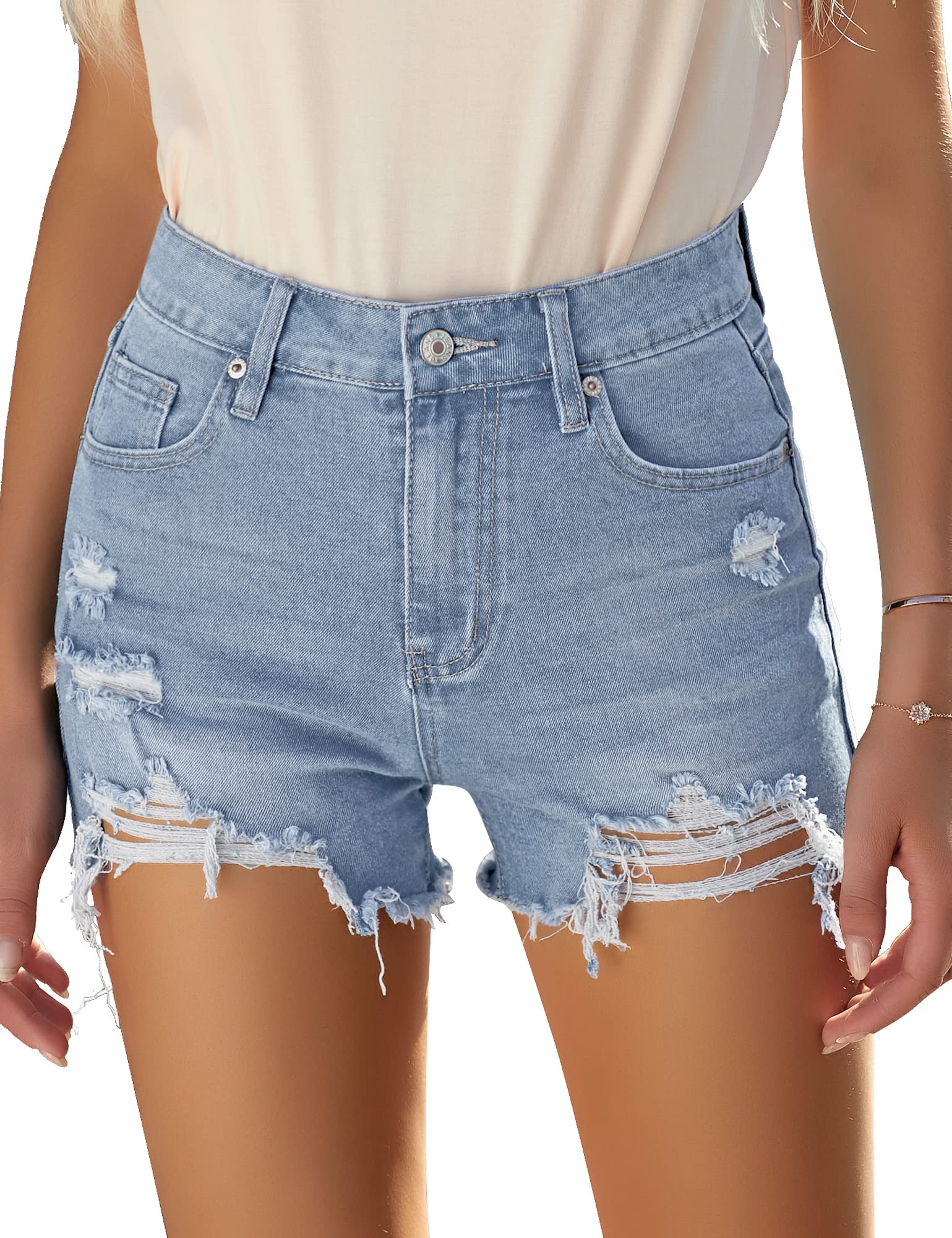 Stylish Women's Distressed Denim Shorts - High Waisted Ripped Jean Shorts for Summer | Perfect for Casual Outings, Beach Trips & Streetwear Fashion