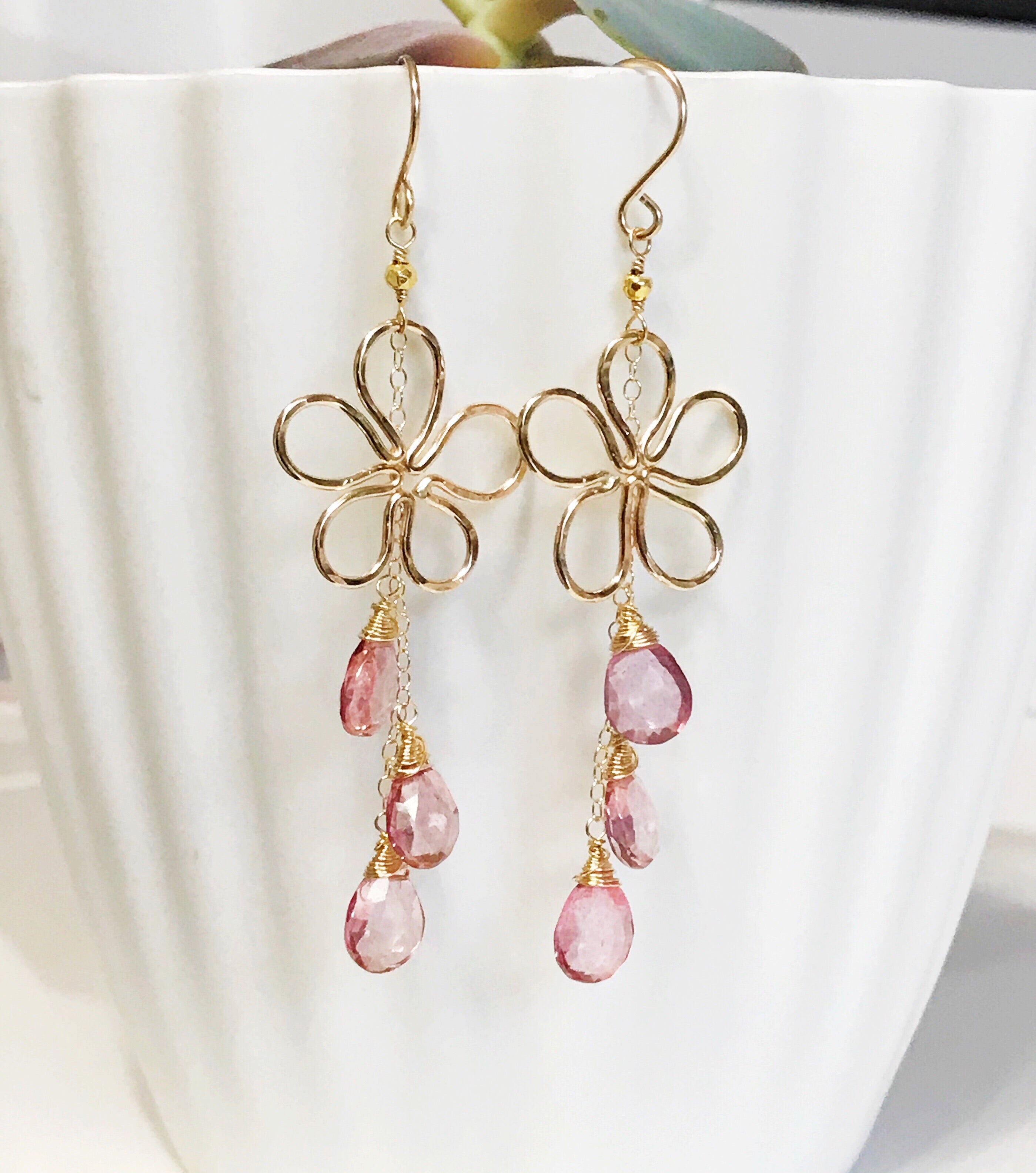 Pink Quartz Earrings (E311) - Elegant Suri Style for Women, Perfect for Parties, Weddings & Everyday Wear
