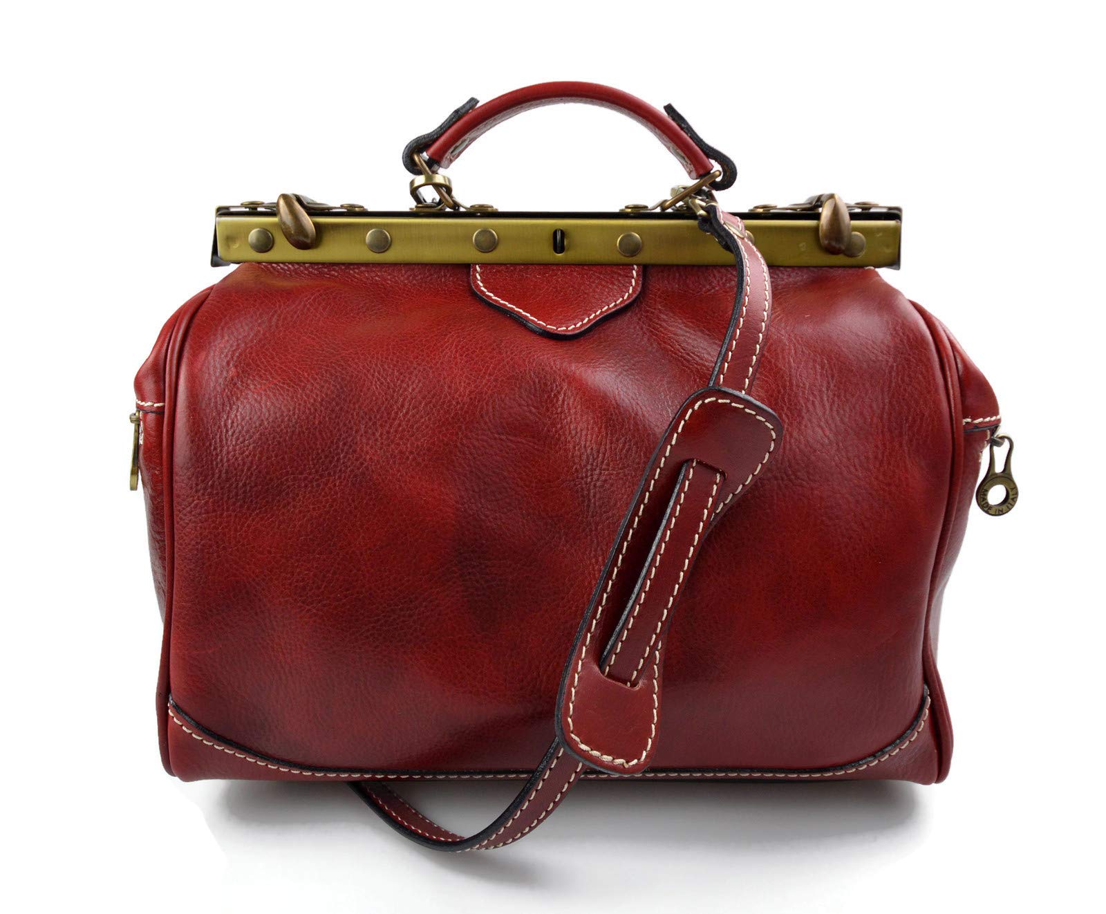 Stylish Italian Red Leather Ladies Doctor Bag - Handheld & Shoulder Medical Purse for Women | Perfect for Work, Travel & Everyday Use