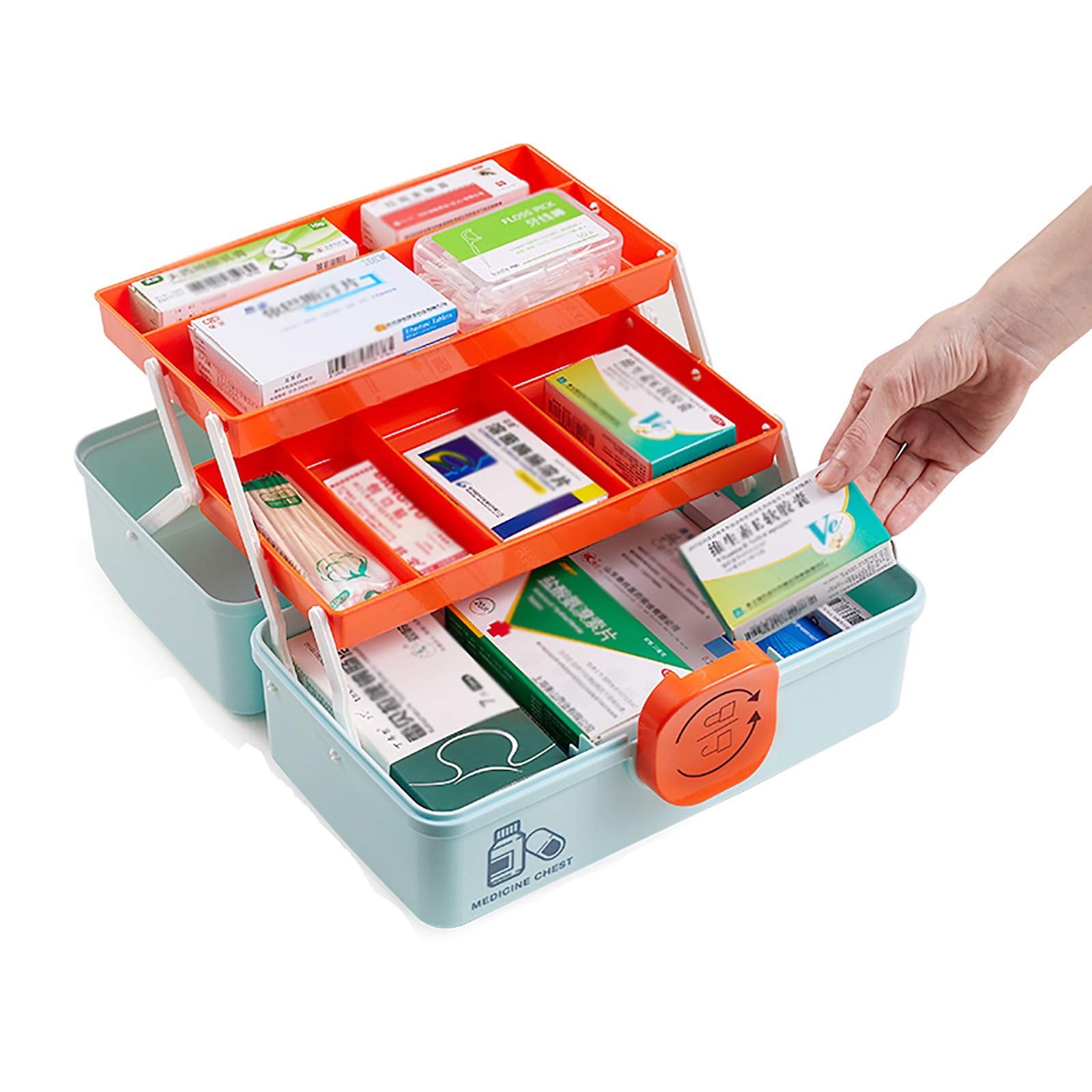 Multi-Tray First Aid Box - Plastic Medical Storage Container with Handle for Emergency Medicine (Blue/White, 39.5x21.5x28.5cm) - Perfect for Home, Office, School & Travel First Aid Kits