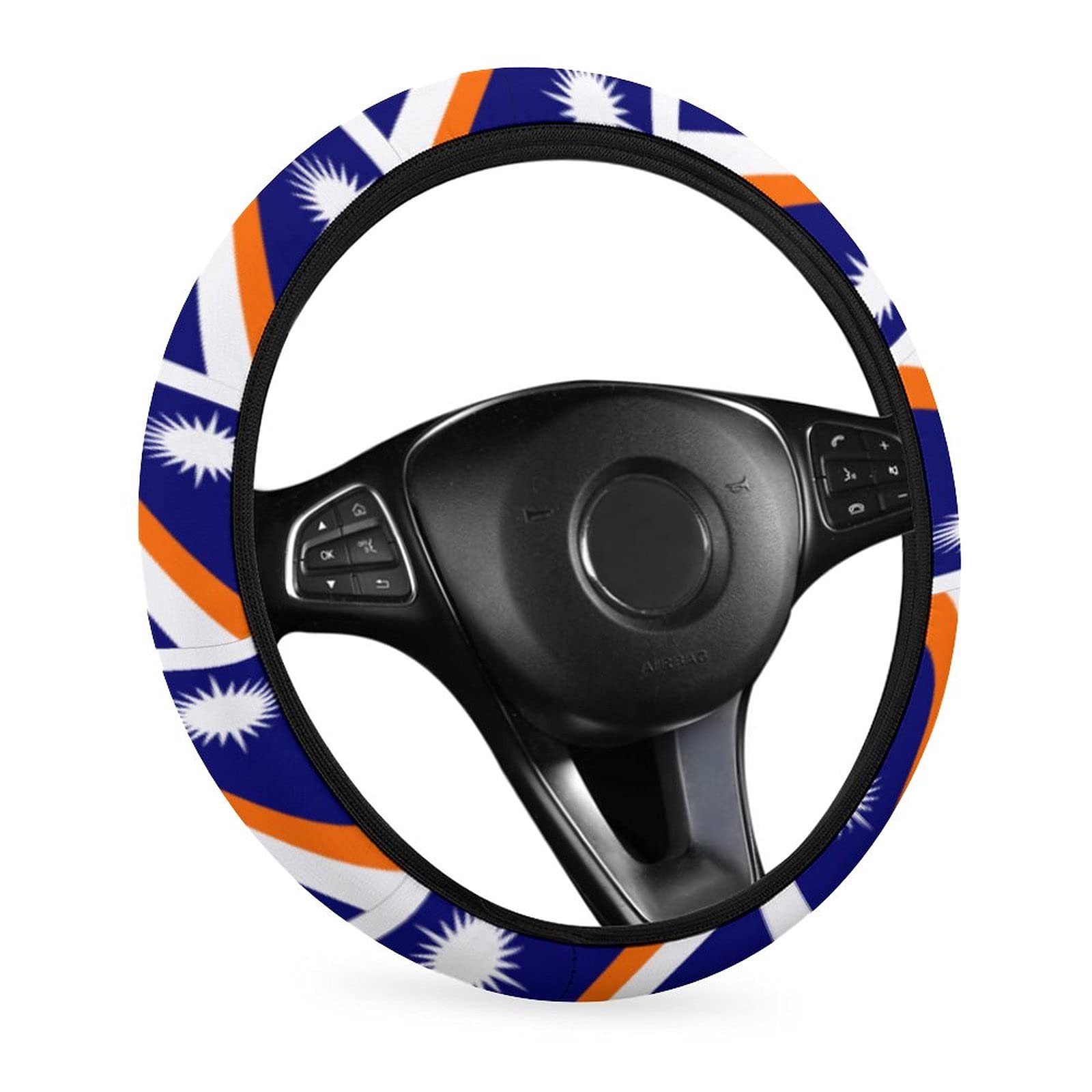 Buonota Marshall Islands Flag Car Steering Wheel Cover - Universal Fit for Most Vehicles, Durable & Stylish Protection - Perfect for Daily Commutes, Road Trips & Car Enthusiasts