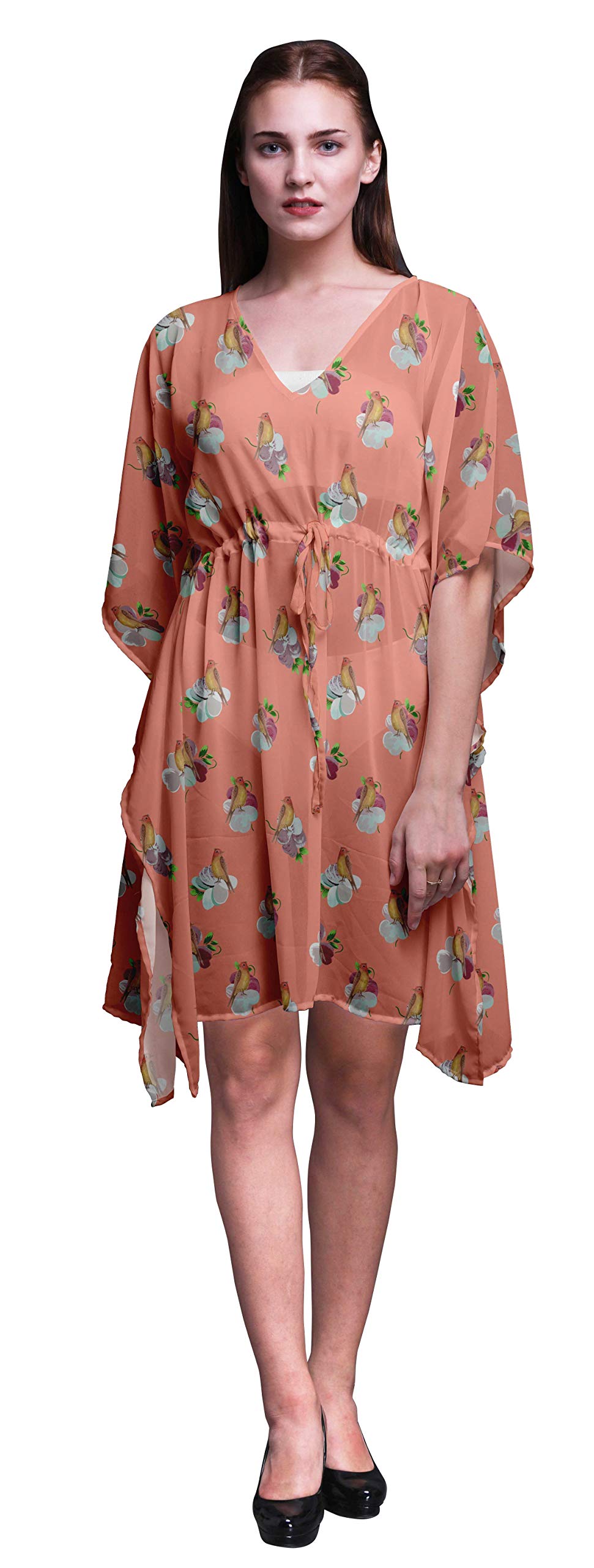Bimba Women's Short Caftan Midi Dress - Beach Cover Up Swimwear, Summer Boho Kaftan for Pool, Vacation & Resort Wear