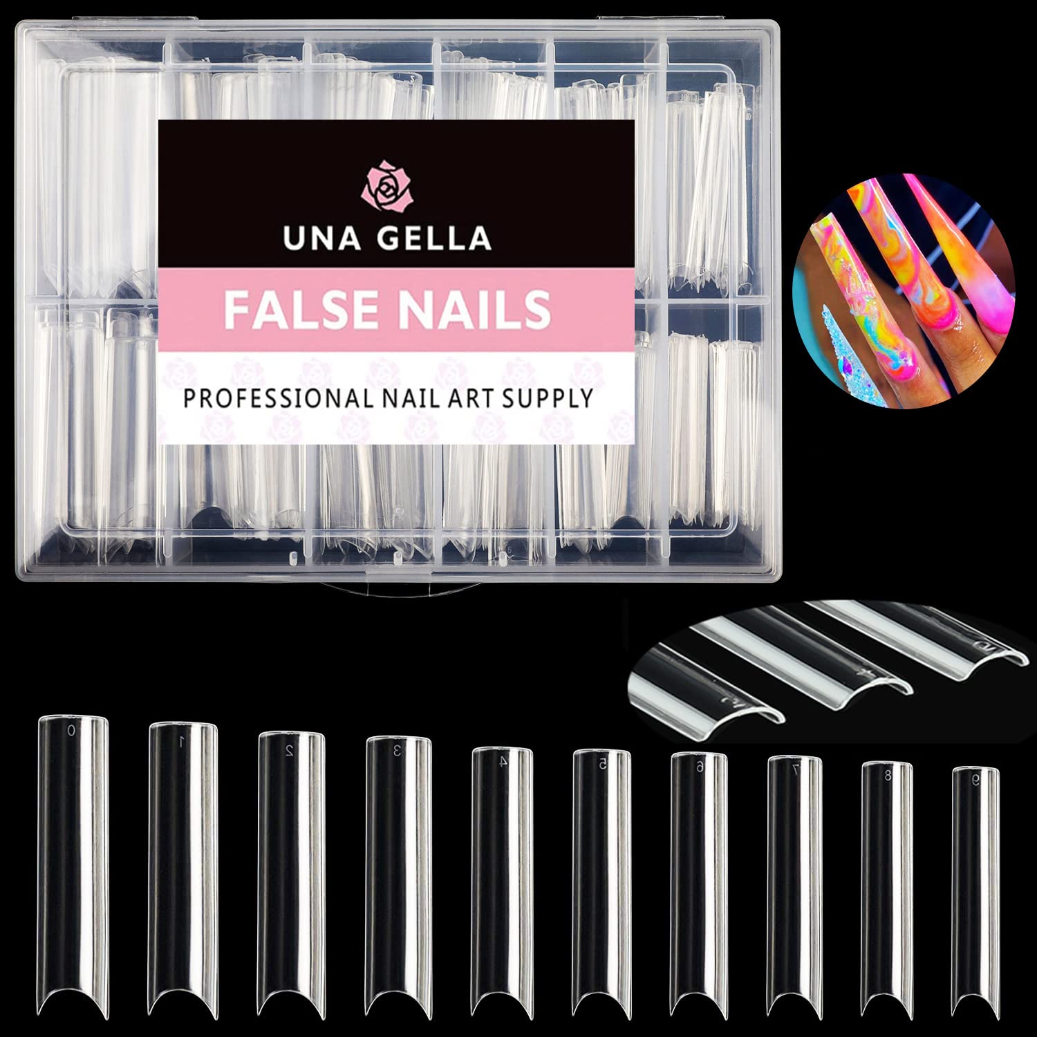 UNA GELLA XXL Square Nail Tips 120 PCS - Extra Long Straight Fake Nails for Acrylic & Gel, No C Curve, No Trace, DIY Home Manicure Kit with Storage Box | Perfect for Salon Professionals & At-Home Nail Art