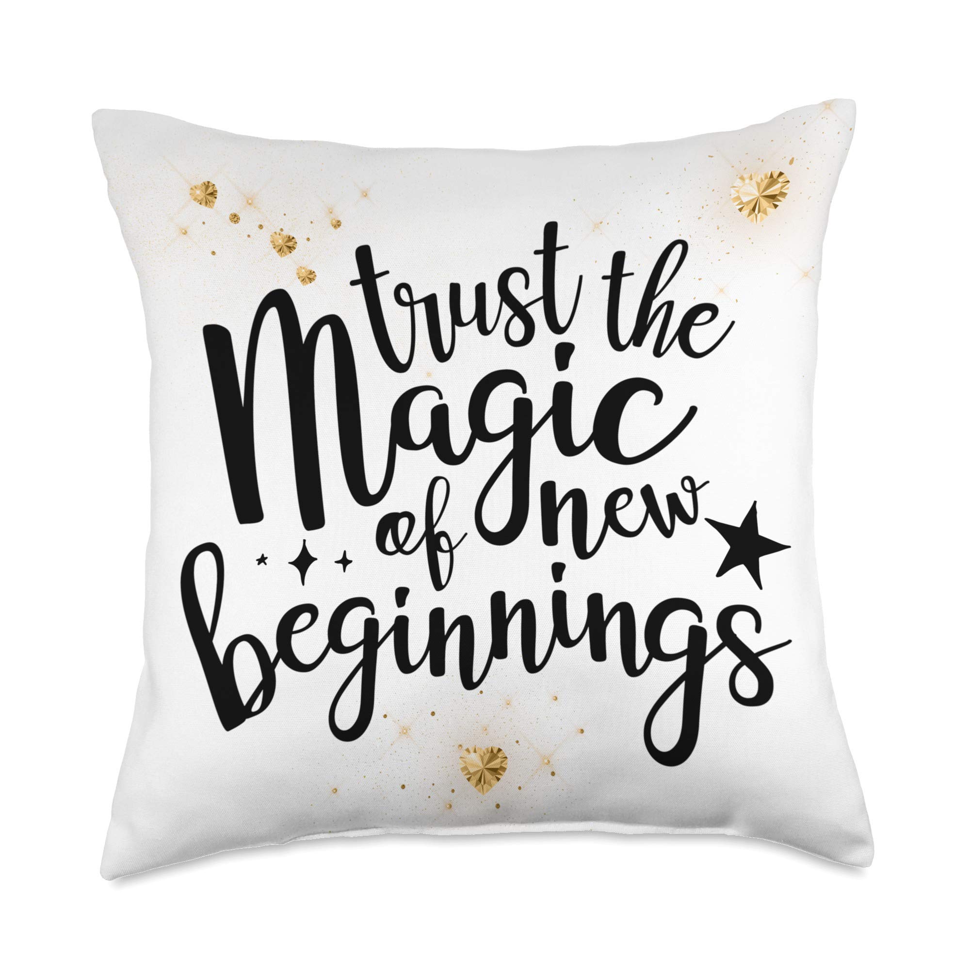 Trust the Magic of New Beginnings Decor Throw Pillows - White Boho Cushion Cover for Sofa, Bed & Nursery - Perfect for Home Decor, Living Room & Gift Giving