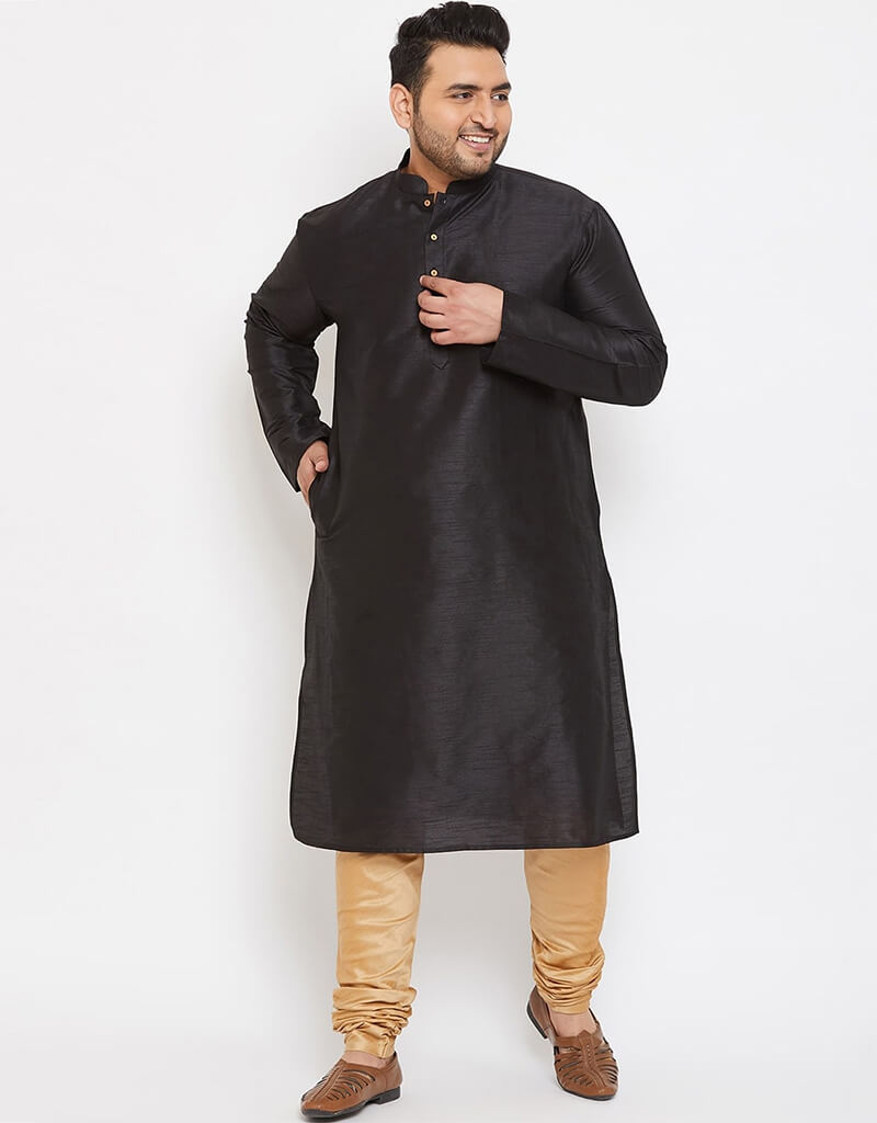 Black Kurta Dhupion Silk Payjama Set for Men - Premium Indian Traditional Wear for Festivals & Weddings