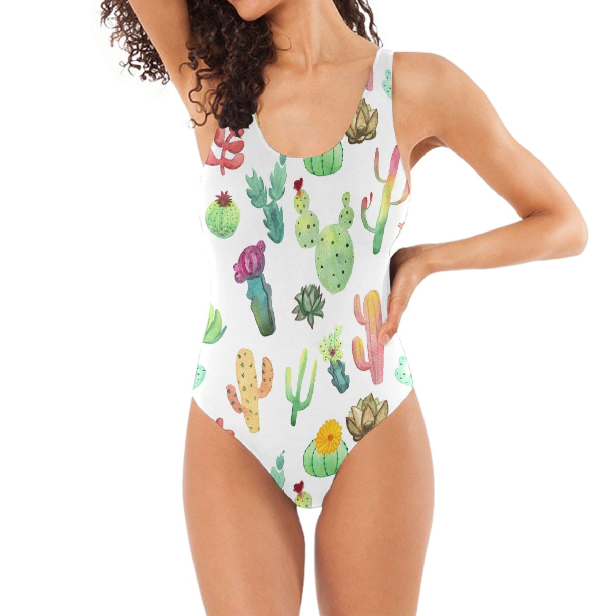Vibrant Cactus Print One Piece Swimsuit for Women | Sexy Bikini Swimwear with Colorful Succulent Design | Perfect for Beach Vacations, Pool Parties & Summer Getaways