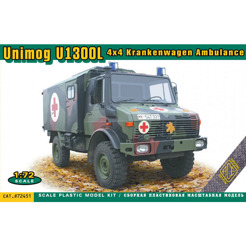 Ace Models 72451 1/72 Scale Unimog U1300L 4x4 Military Ambulance Truck - Diecast Model Car for Collectors, Display & Diorama Scenes
