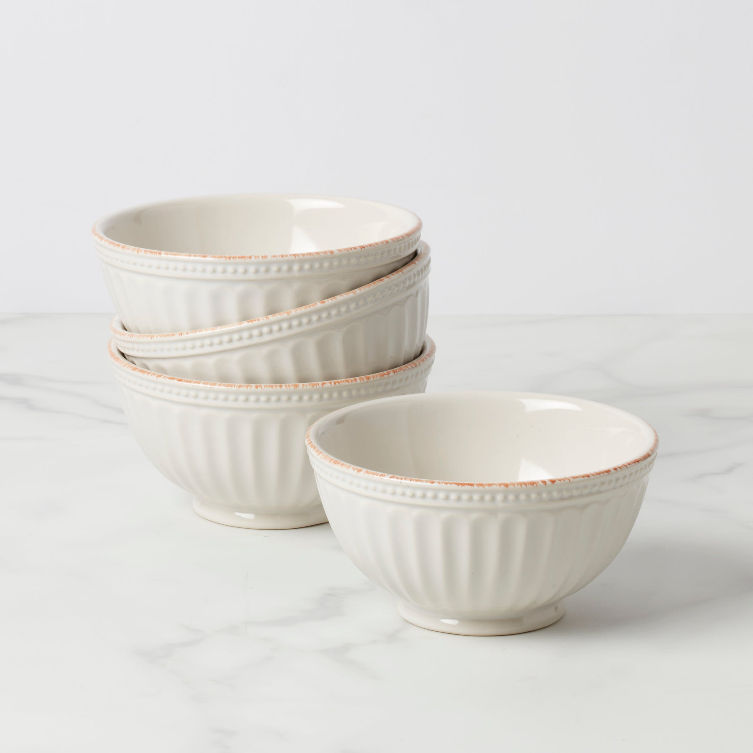 Premium French Perle Groove All-Purpose Bowls Set of 4 - Elegant Serving & Mixing Bowls for Kitchen, Dining, Entertaining & Food Prep