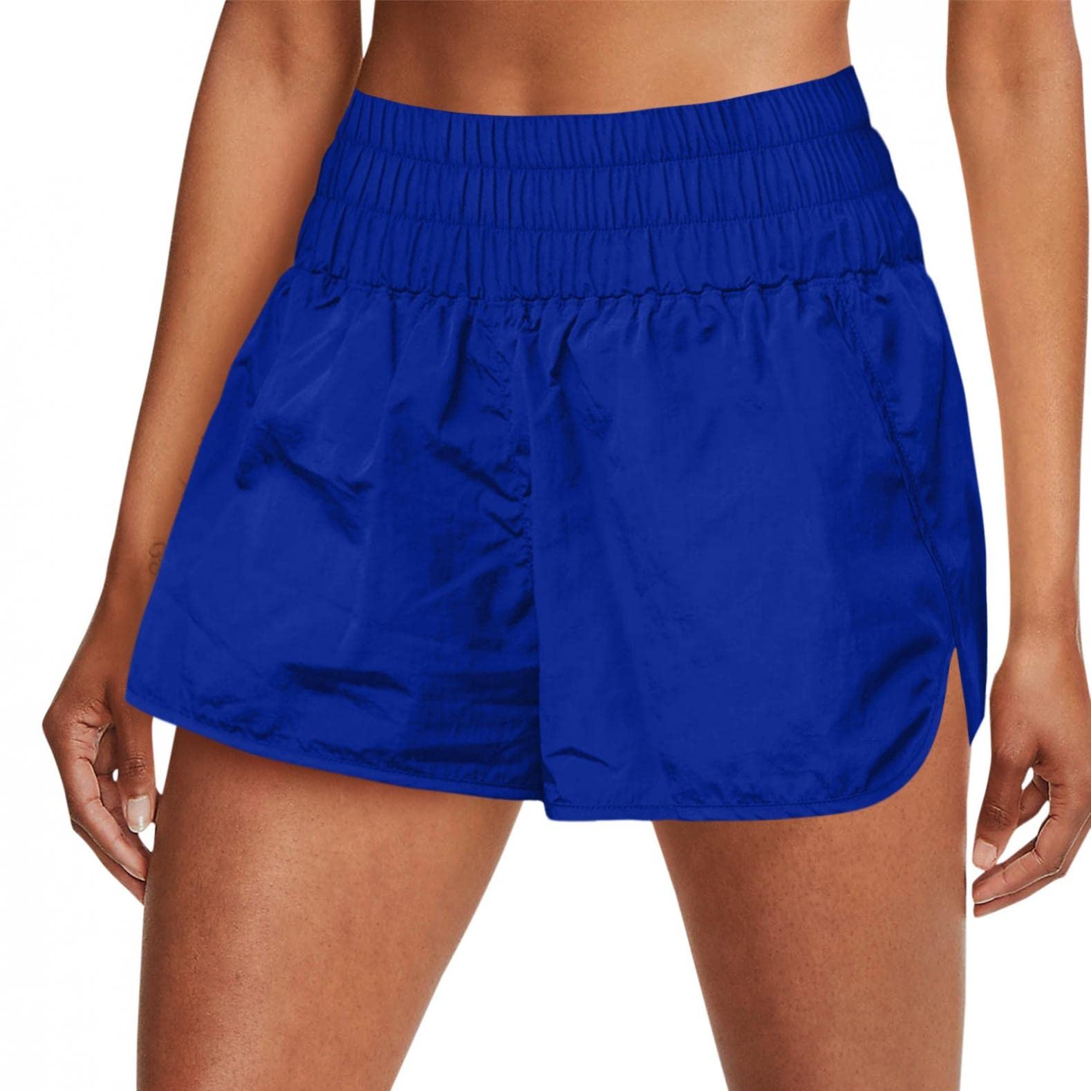 Women's High Waisted Running Shorts - Gym & Summer Workout Shorts in Blue
