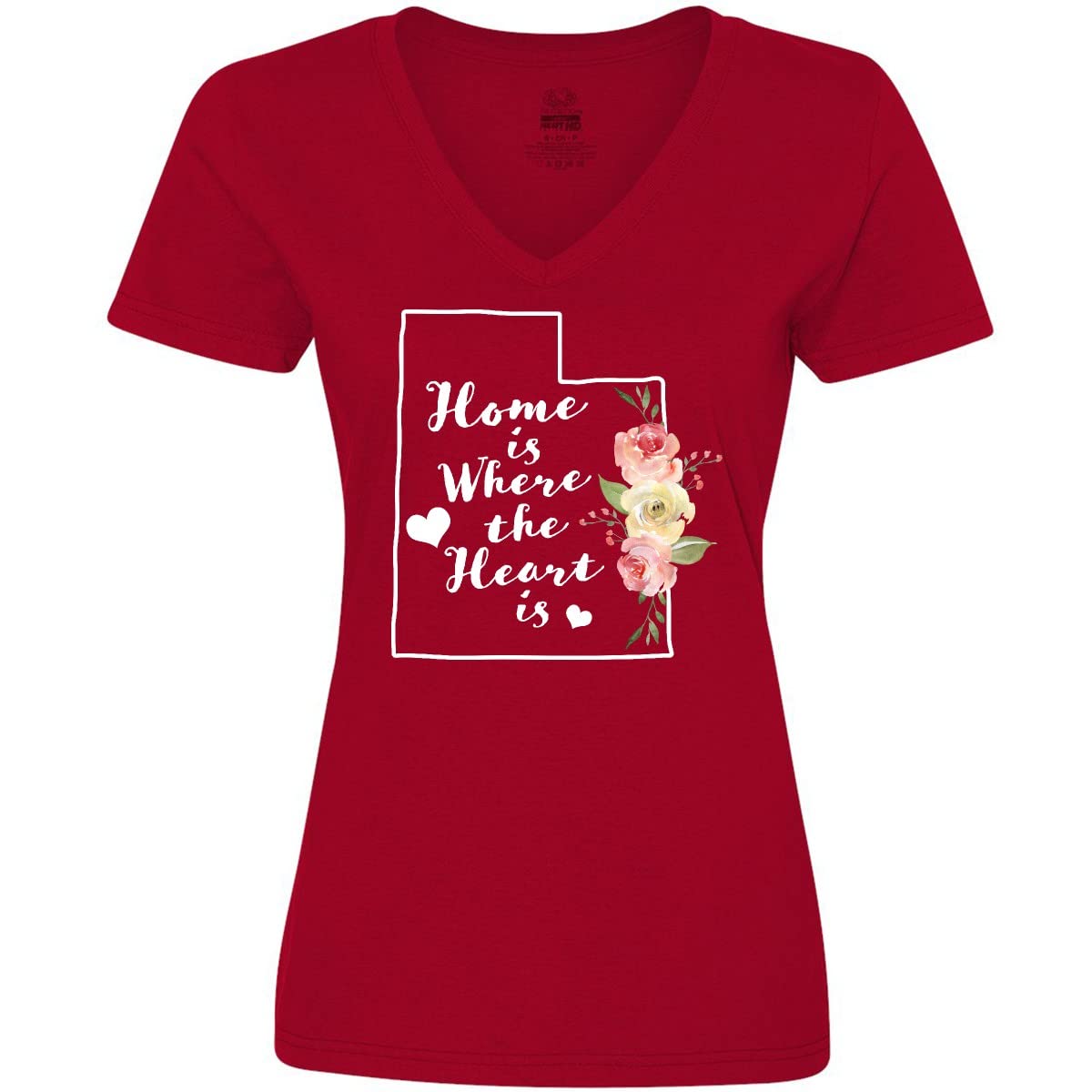 Inktastic Utah Home is Where The Heart is Watercolor Women's V-Neck T-Shirt - Soft Comfortable Tee for Casual Wear, Travel & State Pride