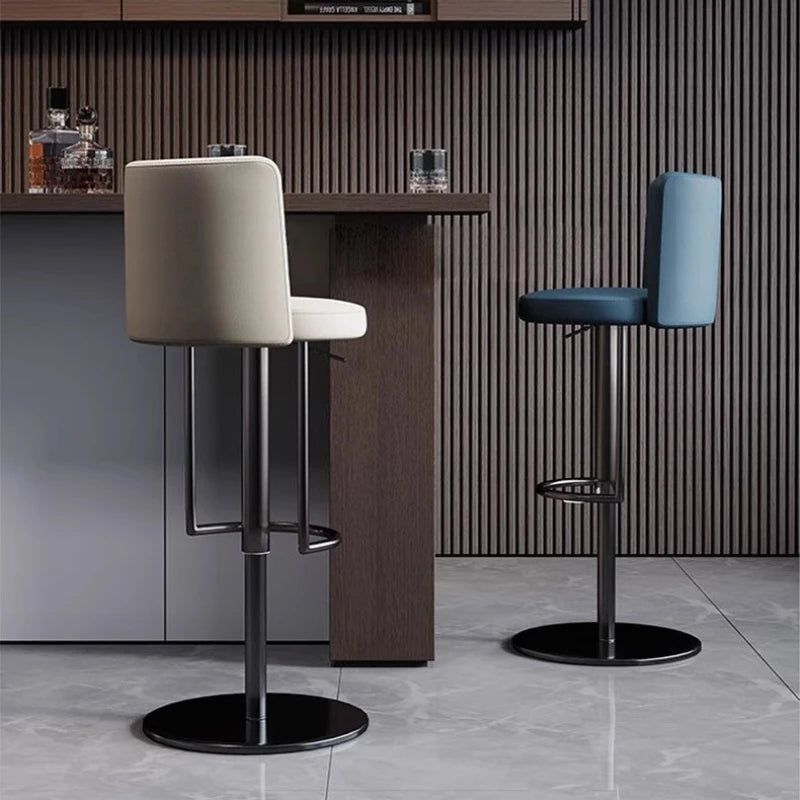Adjustable Leather Bar Stool with Disk Base - Modern Swivel Counter Height Stool for Kitchen Island, Breakfast Nook & Home Bar