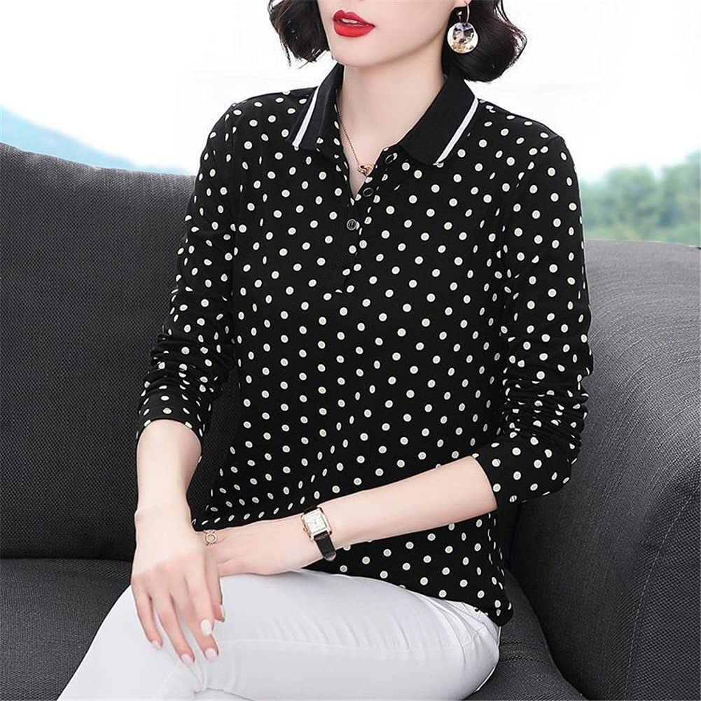 SLATIOM Women's Long Sleeve Polka Dot Blouse - Casual Turn-Down Collar Shirt for Spring & Autumn (XXXXL, Color B) | Office Wear, Date Night, Weekend Outfits