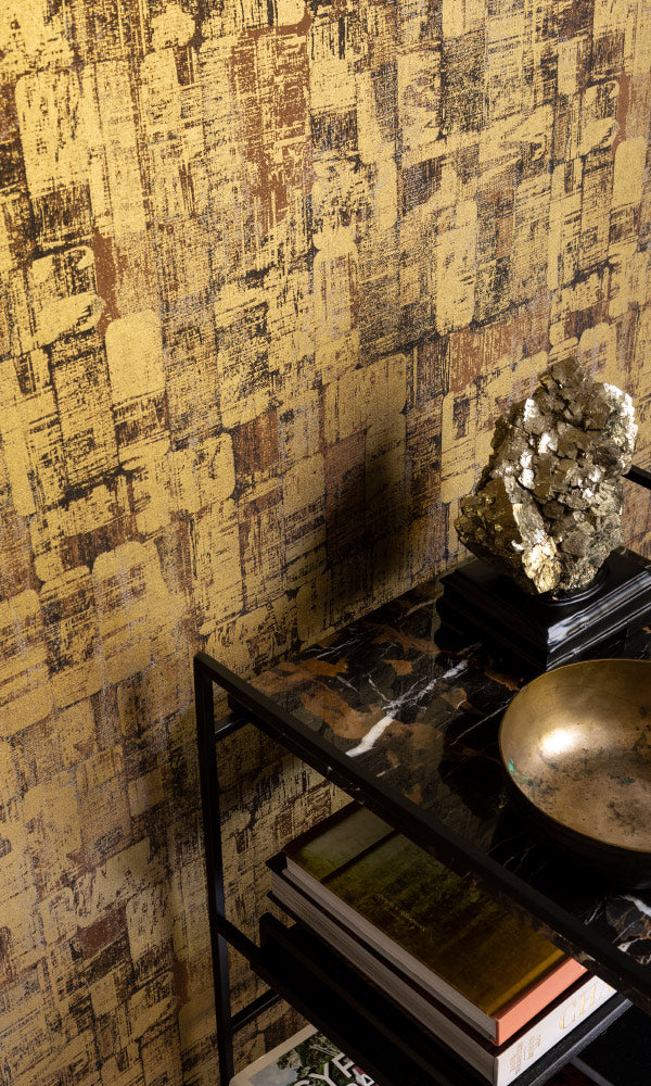 Bronze Abstract Weathering Wallpaper R6829 - Modern Textured Peel & Stick Wall Mural for Living Room, Bedroom, or Office Decor