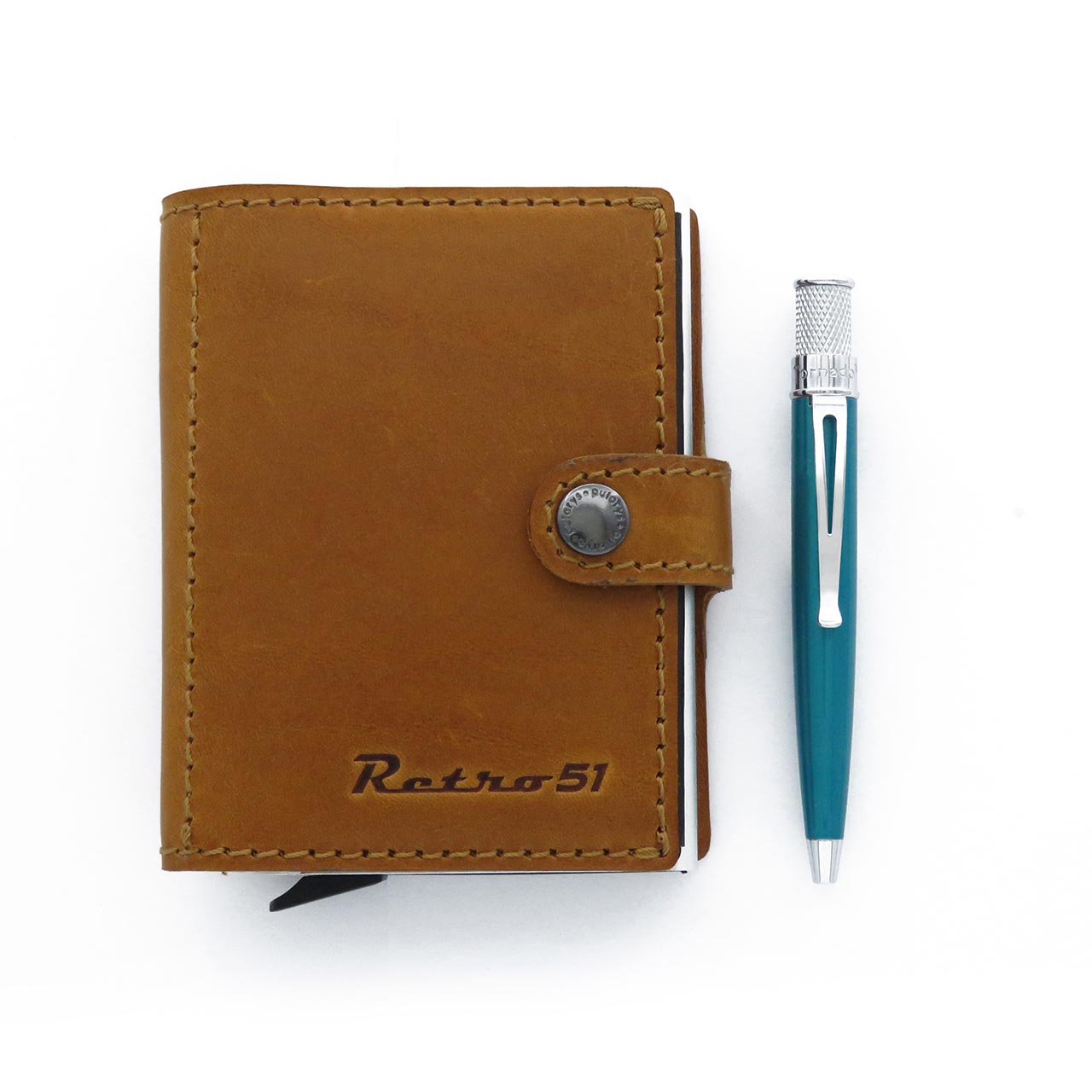 Retro 51 Pularys Modern Traveler Wallet with Ballpoint Pen - Stylish Leather Wallet & Pen Set for Men & Women - Perfect for Business Travel, Office & Everyday Carry