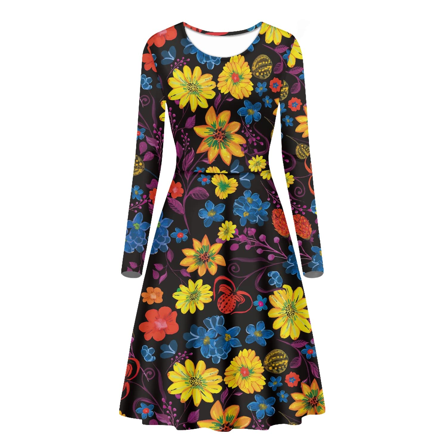 Women's Knee-Length Stretch Midi Dress - Long Sleeve A-Line Tunic for Casual Wear | Perfect for Office, Date Night & Fall Outfits