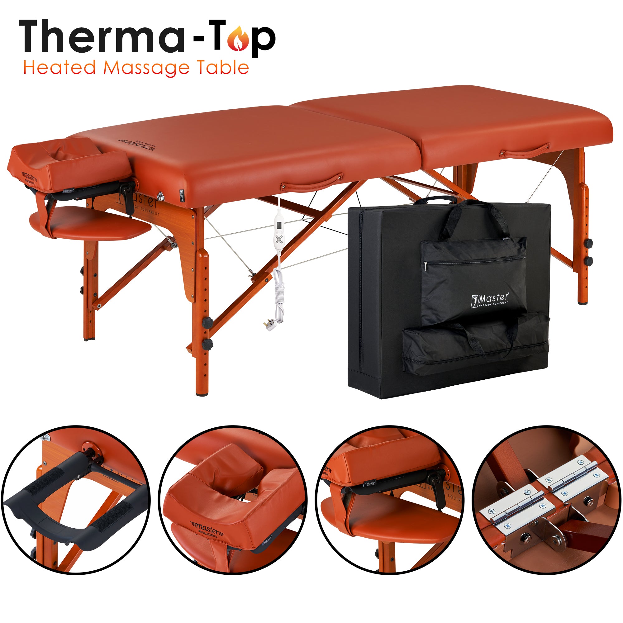 Portable Massage Table with Adjustable Heating System - ThermaTop Shiatsu Massager & Reiki Panels - Foldable Professional Massage Bed for Home, Spa & Therapy (Mountain Red) - Perfect for Relaxation, Pain Relief & Holistic Healing