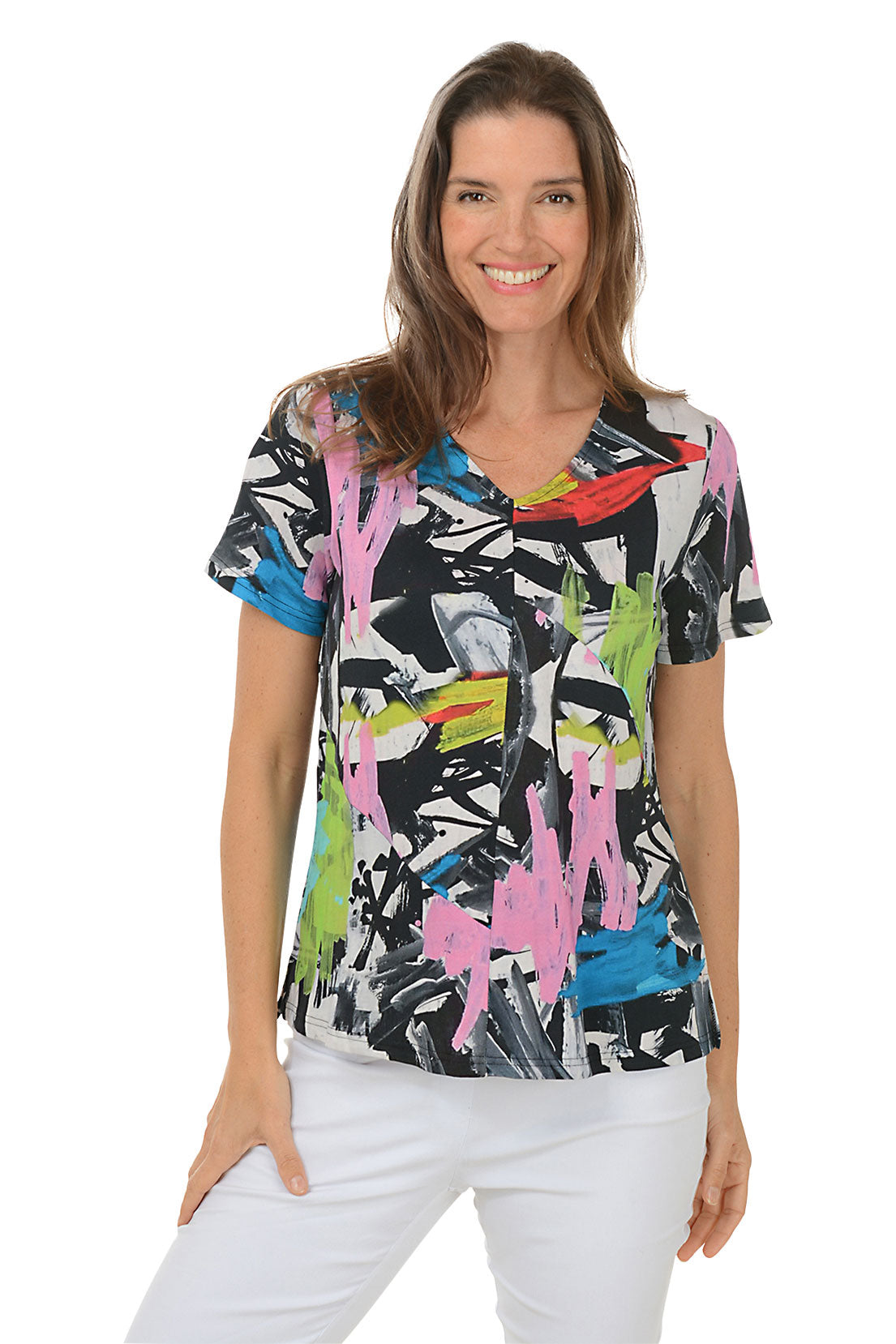 Vita Diagonal Patchwork Short Sleeve T-Shirt - Stylish Casual Women's Top for Summer Outfits & Beach Wear