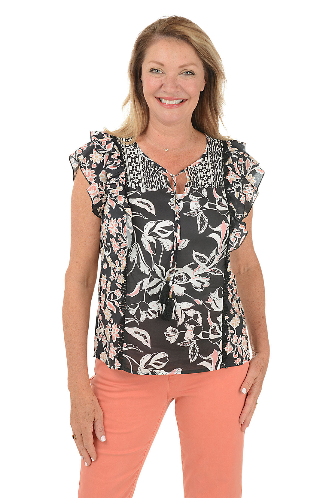 Vanilla Flower Ruffled Cap Sleeve Peasant Blouse - Women's Boho Chic Top for Casual Wear, Date Night & Summer Outfits