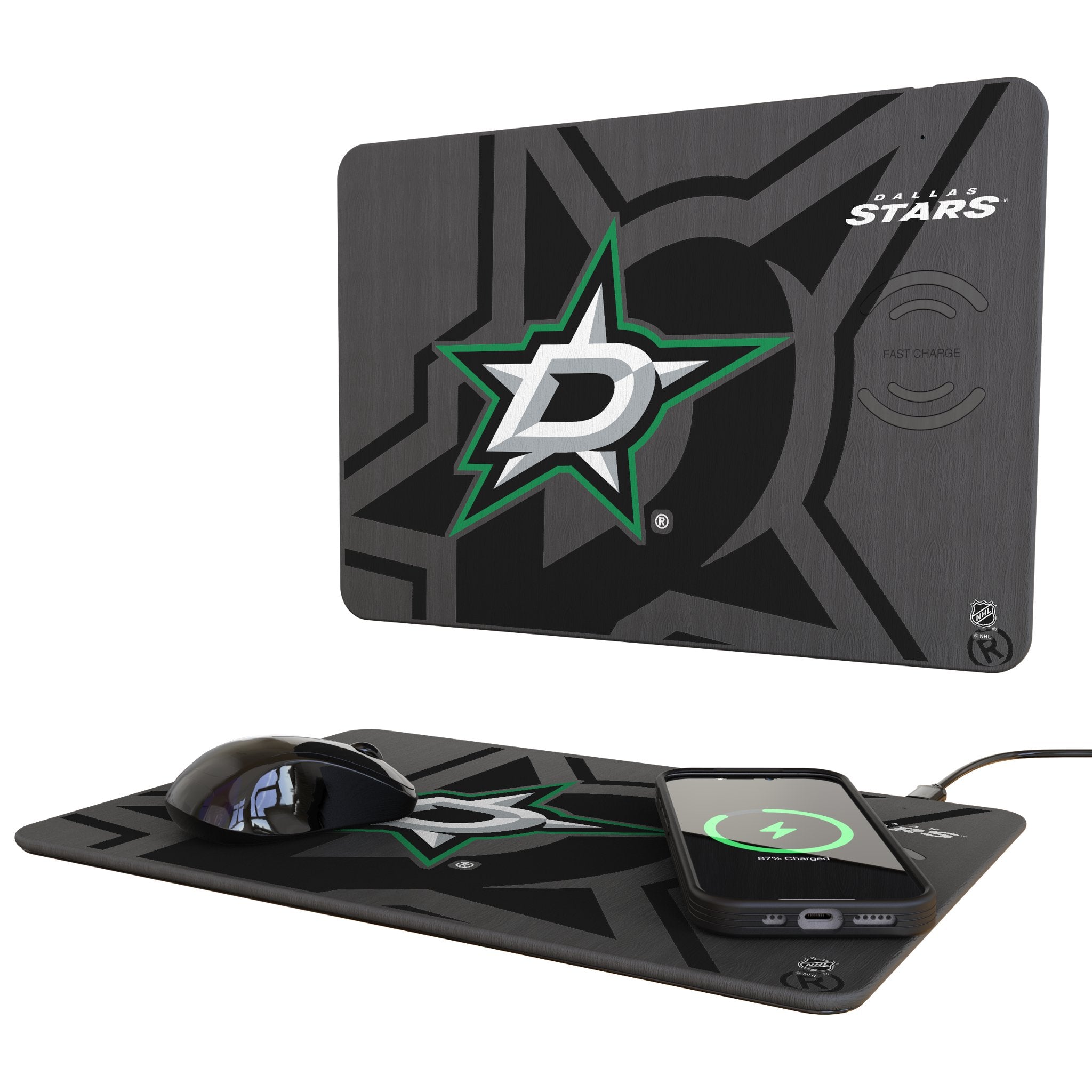 Dallas Stars Monocolor Tilt 15W Fast Wireless Charger with Mouse Pad - Perfect for Office, Gaming & Home Desk Setup