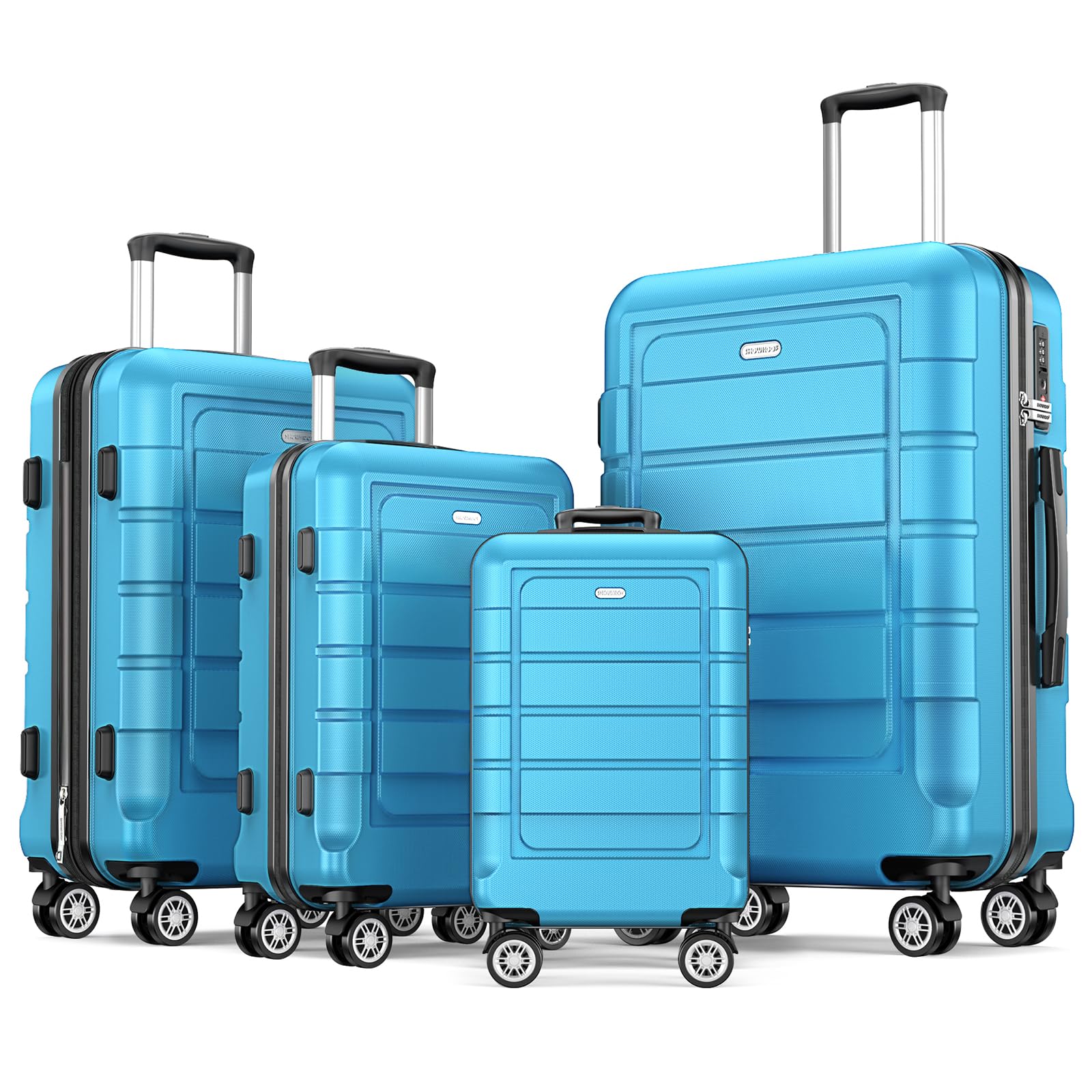 SHOWKOO 4-Piece Expandable Luggage Set - Durable PC+ABS Suitcases with Double Spinner Wheels & TSA Lock - Sky Blue - Perfect for Family Vacations, Business Travel, and International Trips