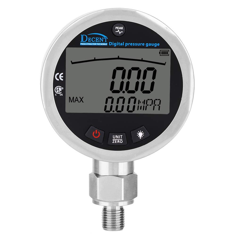 Digital Pressure Gauge 400BAR (0-40Mpa/5800PSI) with G1/4 Male Connector - Hydraulic Oil Gas Water Pressure Meter for Industrial, Automotive & HVAC Systems