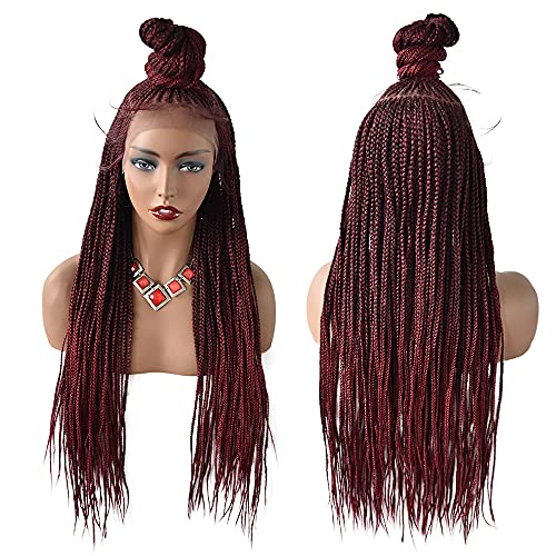 Hand Braided Updo Box Braids Wigs for Black Women - Kanekalon Heat Friendly Fiber, Swiss Lace Front, Natural Looking Cornrows, Lightweight Lace Wig with Baby Hairs for African American Women (#T1B/BUG) - Perfect for Daily Wear, Parties, and Special Occasions