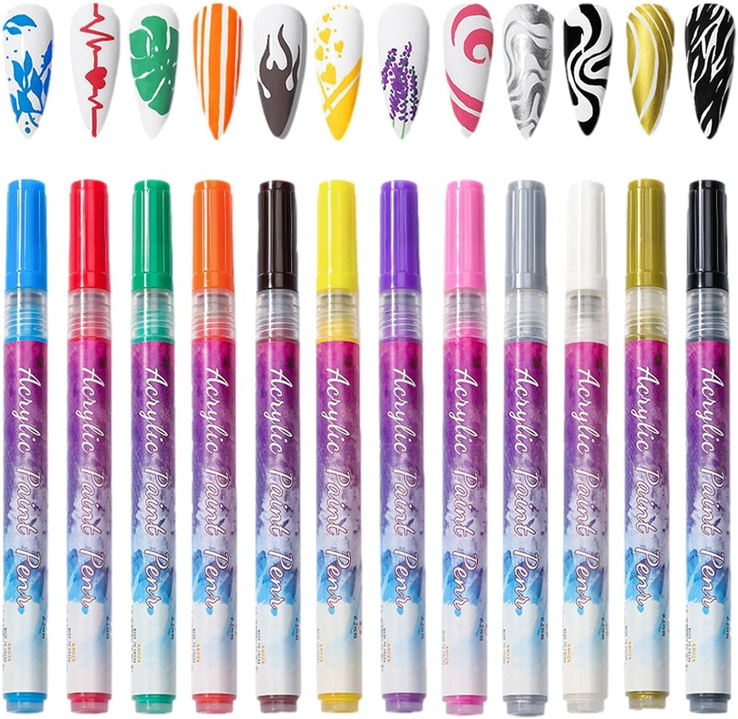 NAILWIND 12 Colors Nail Art Pens Kit - 3D Painting, Graffiti & Liner Nail Pens for DIY Nail Art | Quick Dry, Waterproof & Long Lasting | Perfect for Doting Flowers, Letters, Abstract Lines & Details | Great for Home, Salon & Party Nail Designs