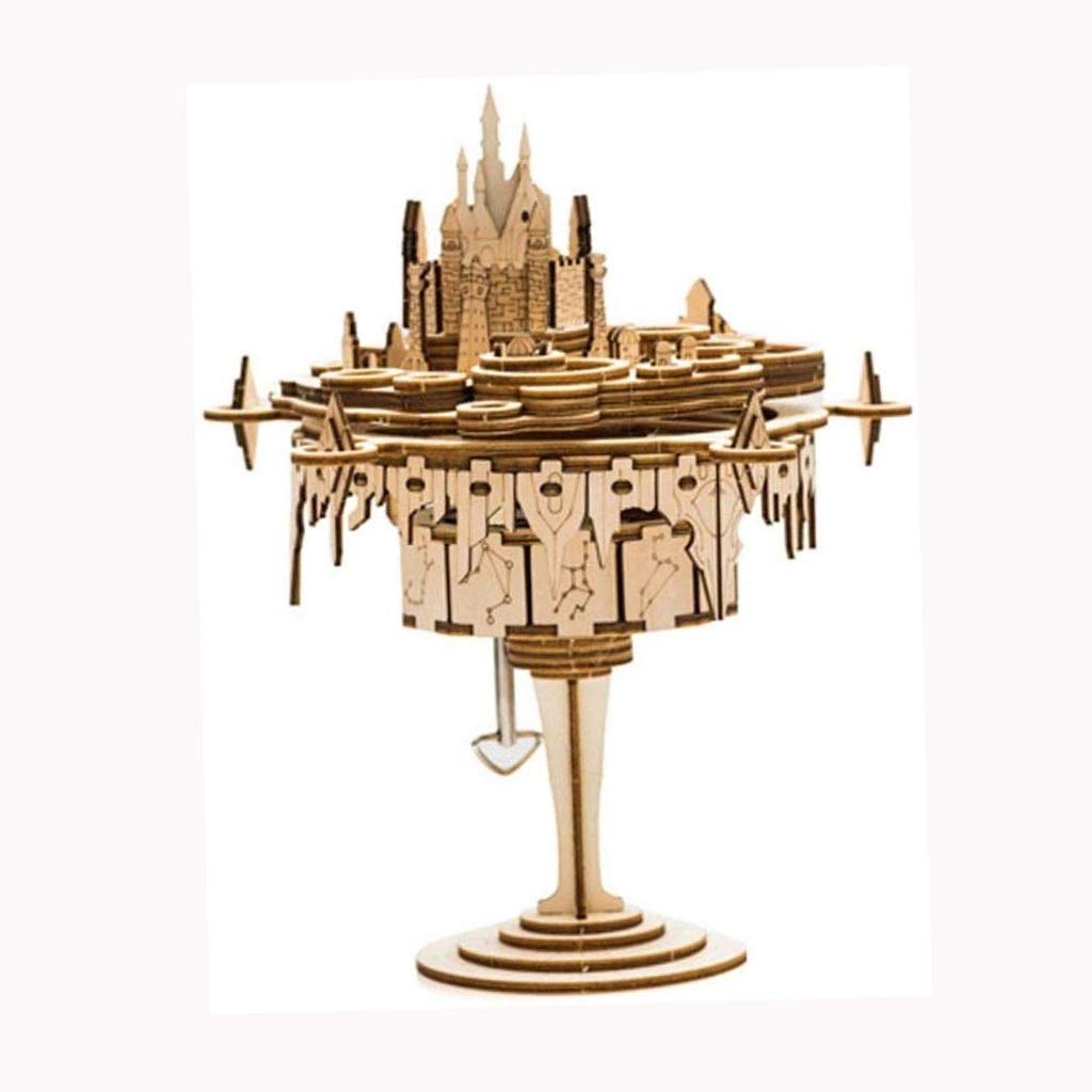 Fantasy Castle Wooden Music Box with Figurine - Plays 