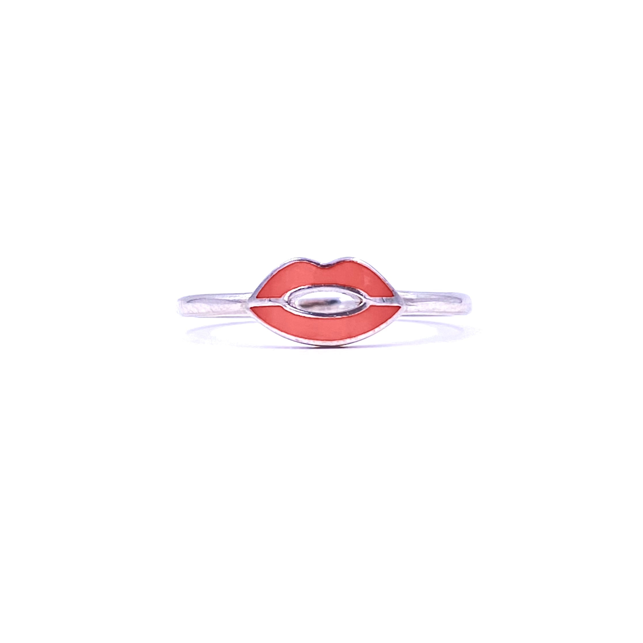 Sterling Silver Red Enamel Lip Design Band Ring for Women - Fashion Jewelry Gift for Her - Perfect for Valentine's Day, Anniversary and Date Night