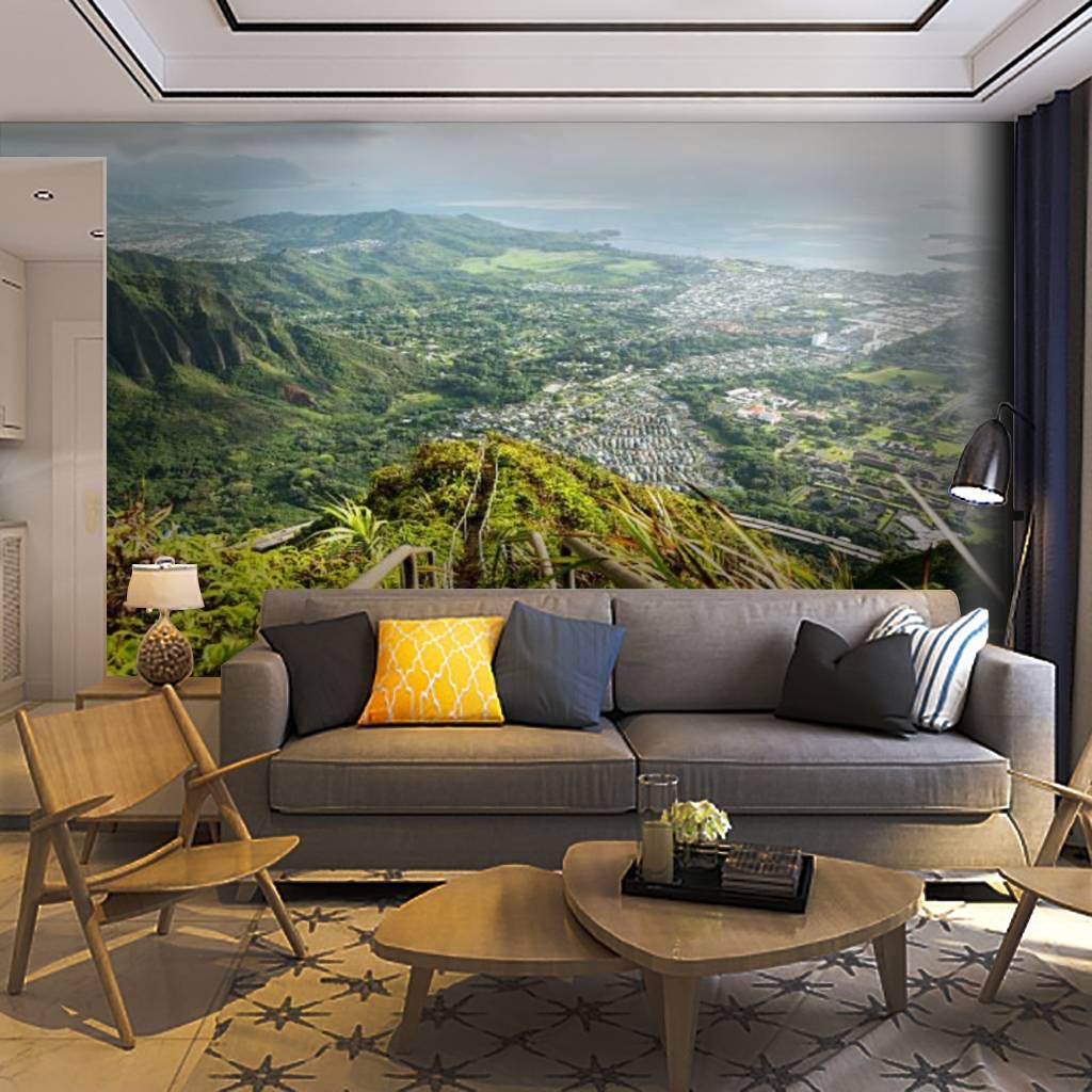 Self-Adhesive Removable Wallpaper Mural - Stairway to Heaven Oahu Island Hawaii Scenic View of Honolulu | Peel & Stick Wall Decor for Living Room, Bedroom, Home Office | Easy DIY Home Craft Decal