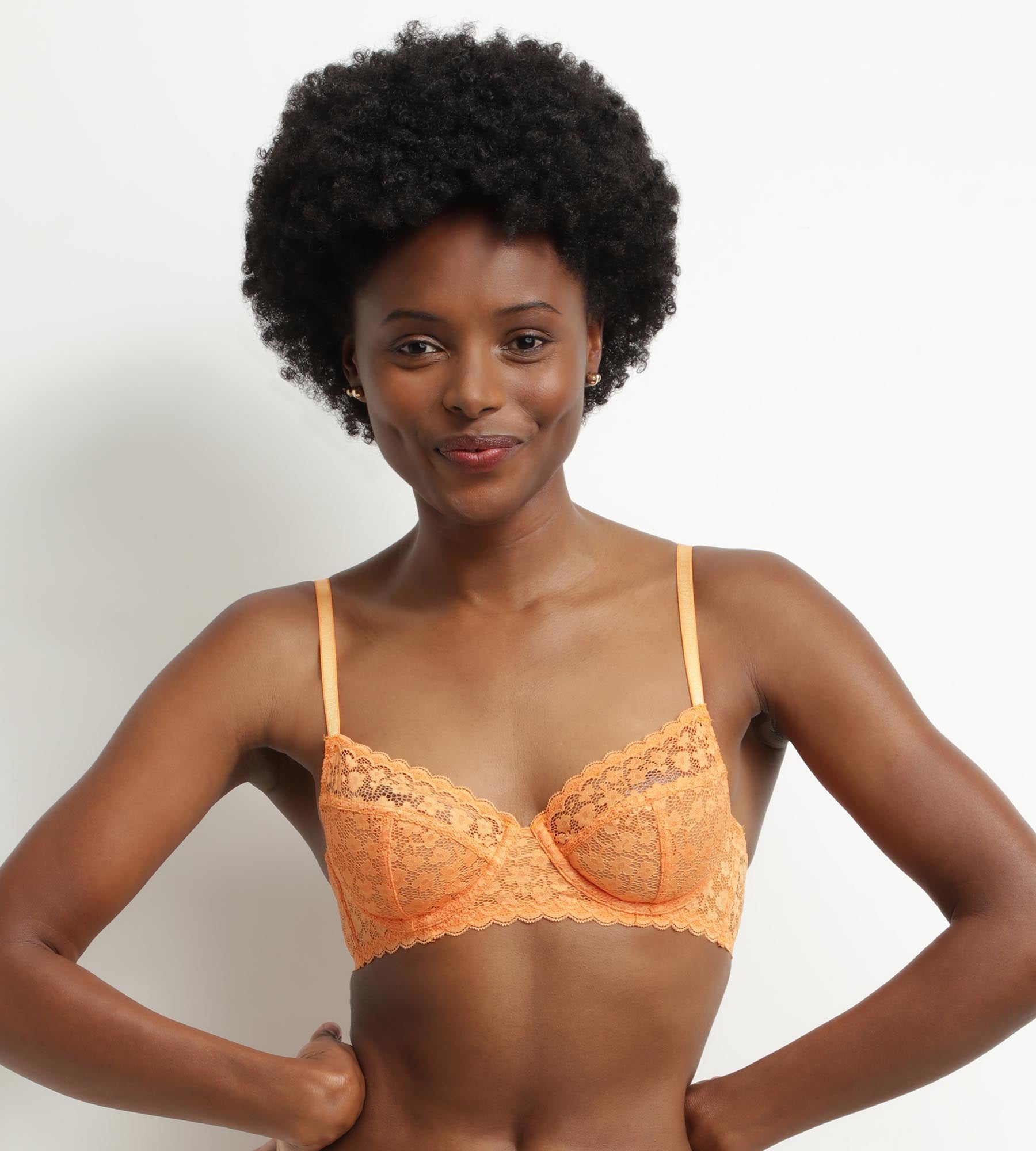 Floral Orange Daisy Lace Underwire Bra for Women - Comfortable & Sexy Lingerie for Everyday Wear, Date Night & Special Occasions
