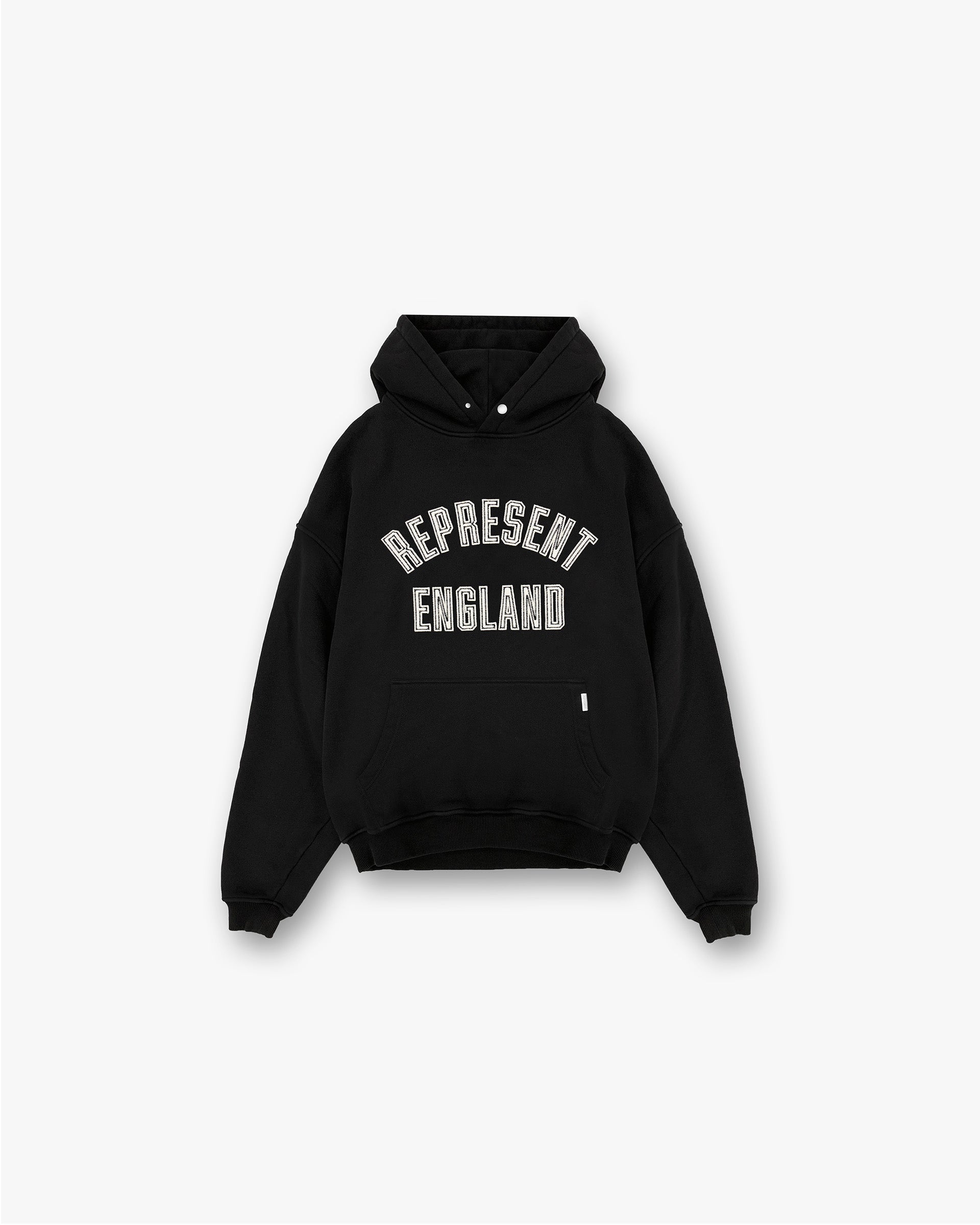 England Applique Hoodie - Jet Black Zip Up Sweatshirt for Men & Women | Cozy Pullover with Stylish Embroidery | Perfect for Casual Wear, Street Fashion & Outdoor Activities