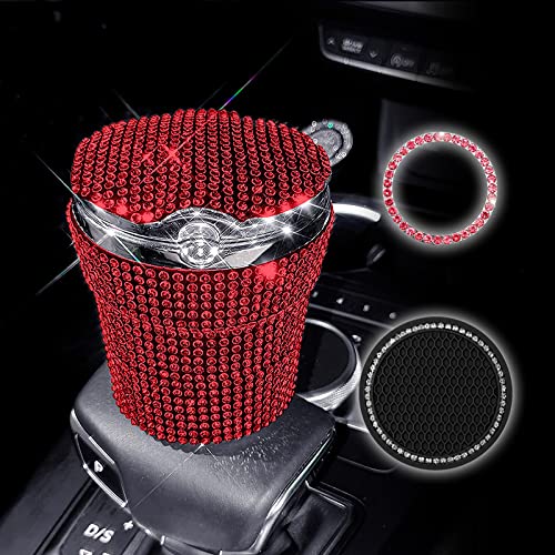 Stainless Steel Car Cigarette Ashtray with Lid & Blue LED Light - Smokeless Vehicle Cup Holder Ashtray for Cars, Trucks, RVs (Red) | Perfect for Road Trips, Commuting & Outdoor Adventures