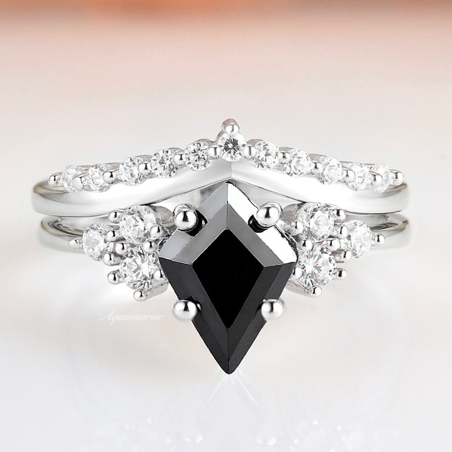 Skylar Black Diamond Ring Set for Women - Sterling Silver Wedding Band & Engagement Ring Set - Elegant Jewelry Gift for Her - Perfect for Anniversaries, Proposals & Special Occasions