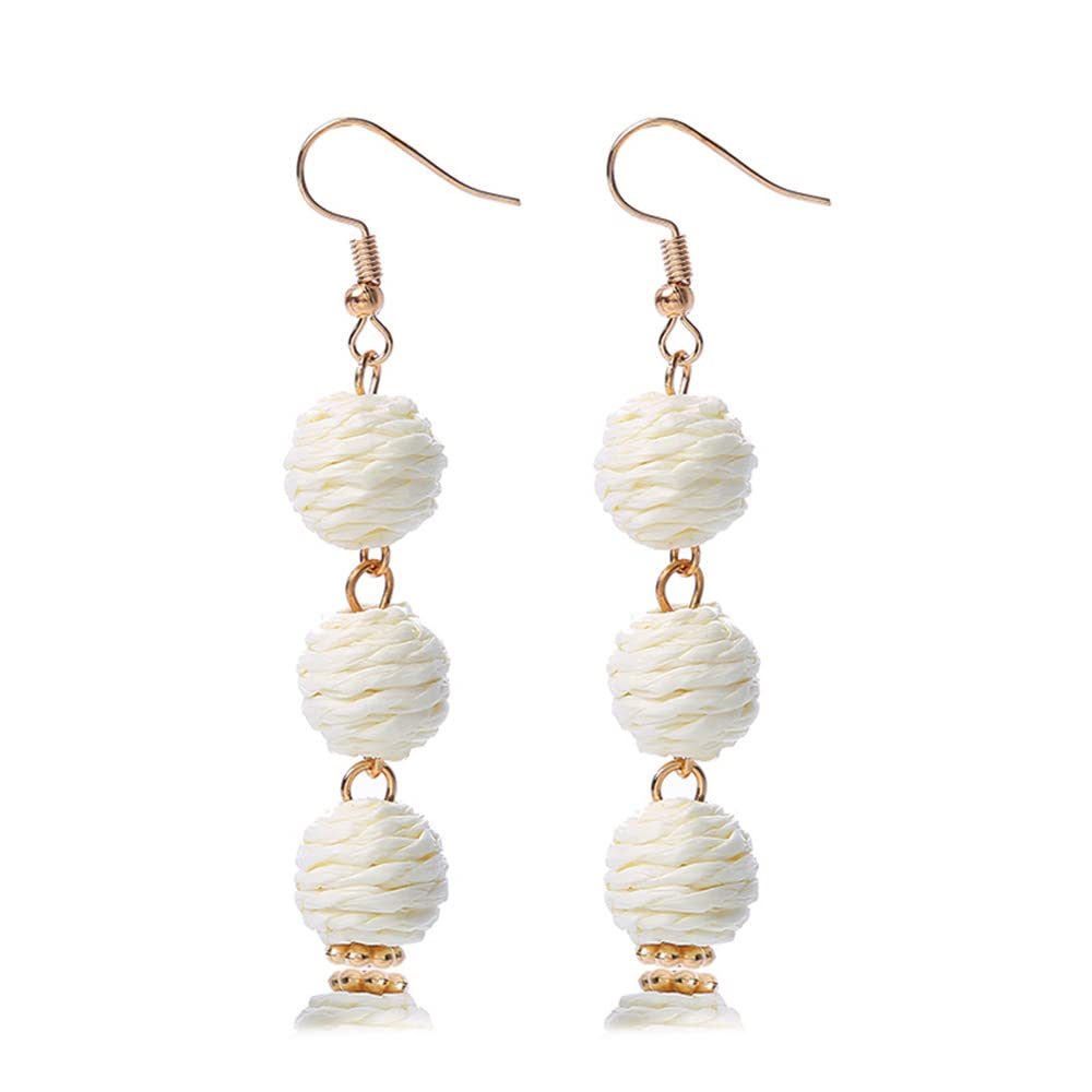 Bohemian Lafia Earrings for Women - Handmade Rattan Ball Earrings with Long Tassels, Fashion Jewelry for Summer, Beach, Festival, Birthday Gifts | Perfect for Boho Outfits, Vacation Accessories, and Special Occasions