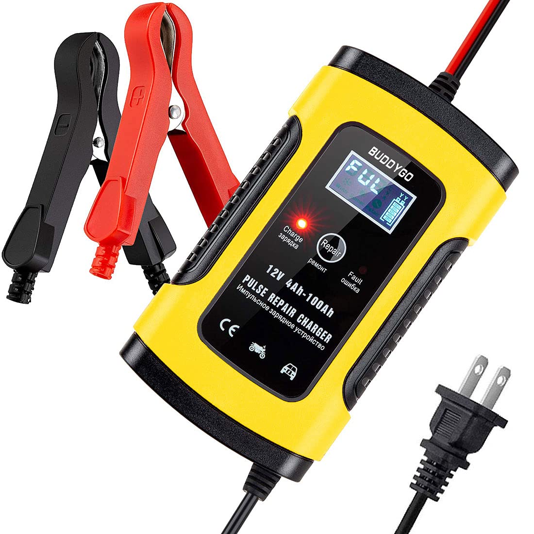 BUDDYGO 12V 5A Smart Car Battery Charger & Maintainer - Fully Automatic Trickle Charger with Pulse Repair for Cars, Motorcycles, Lawn Mowers, Boats, RVs, SUVs, ATVs - Perfect for Winter Storage & Long-Term Vehicle Maintenance