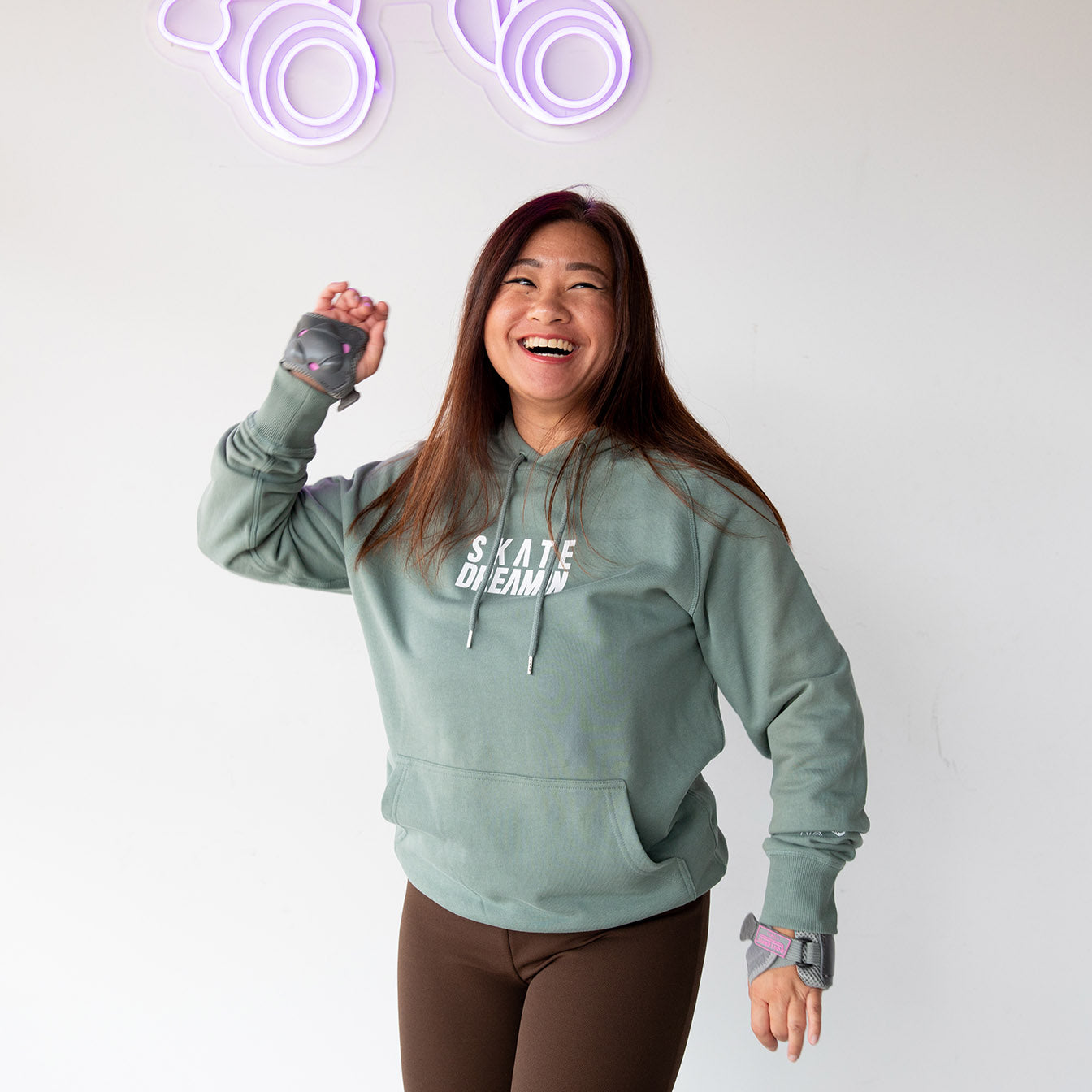 RollerFit Skate Dreamin' Hoodie - Olive Green Skateboarding Sweatshirt for Men & Women - Perfect for Skate Parks, Street Style & Casual Wear