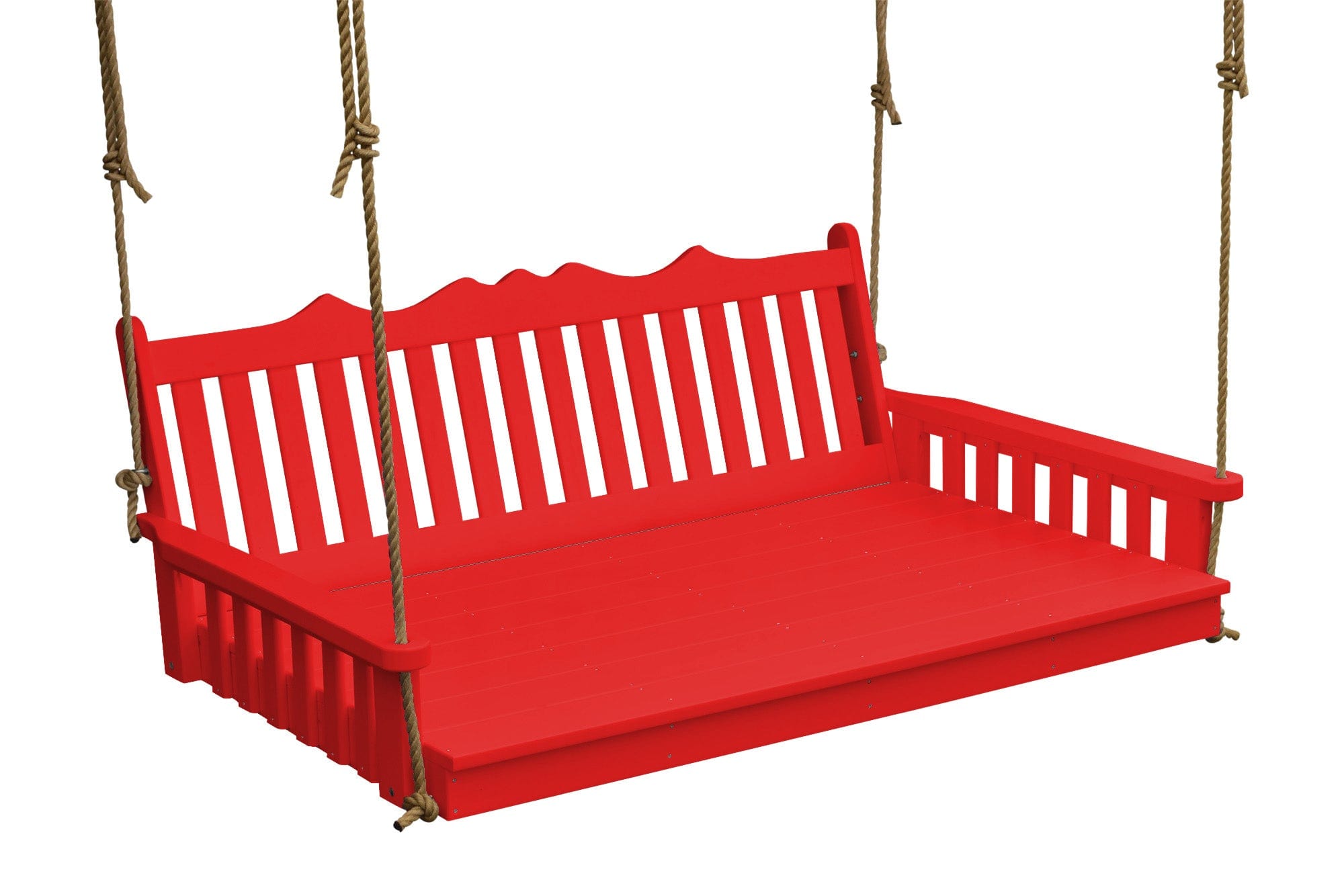 Keystone Amish Co. 6 Foot York Recycled Plastic Swing Bed - Bright Red Outdoor Patio Furniture for Porch, Garden, or Backyard Relaxation