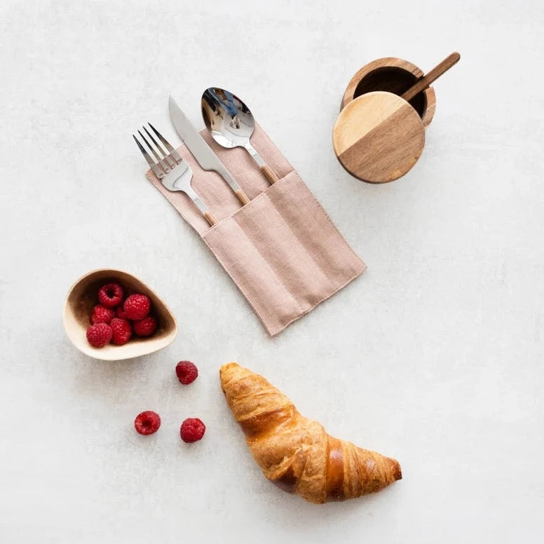 Premium Linen Cutlery Holders Set of 2 - Elegant Powder Blue Utensil Organizer for Dining Table | Perfect for Restaurants, Weddings & Home Kitchen Decor