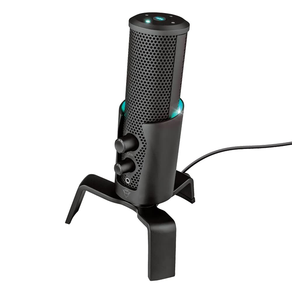 Trust Gaming GXT 258 Fyru Professional USB Streaming Microphone with 4 Recording Patterns & LED Lighting - Perfect for Podcasting, Vlogging, Music Recording, ASMR on PC, Laptop, PS4, PS5 (Black) - Ideal for Home Studios, Gaming Setups & Content Creation
