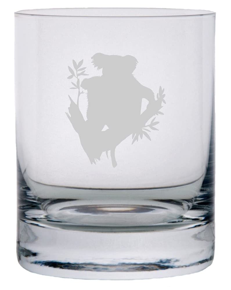 Koala Whisky Glass 10.25oz - Mother & Baby Etched Crystal Rocks Glass for Zoo Animal Lovers