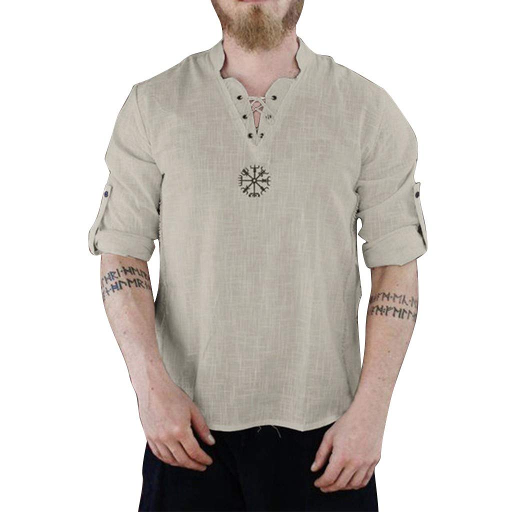 FORUU Men's Slim Fit V-Neck 3/4 Sleeve Cotton Linen T-Shirt - Soft, Comfortable & Breathable Casual Shirt for Everyday Wear, Date Night & Summer Outfits