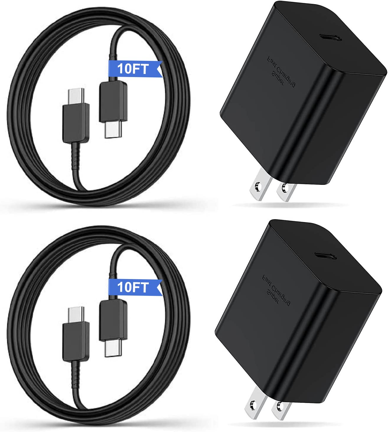 2-Pack 45W Samsung Super Fast Charging Kit - USB C Wall Charger & 10ft Long Type C Cable - Compatible with Galaxy S24 Ultra/S24+/S23/S23+/S22+/S22 Plus/S21/S20/Note 20/Note10+ - Fast Charging for Home, Office & Travel