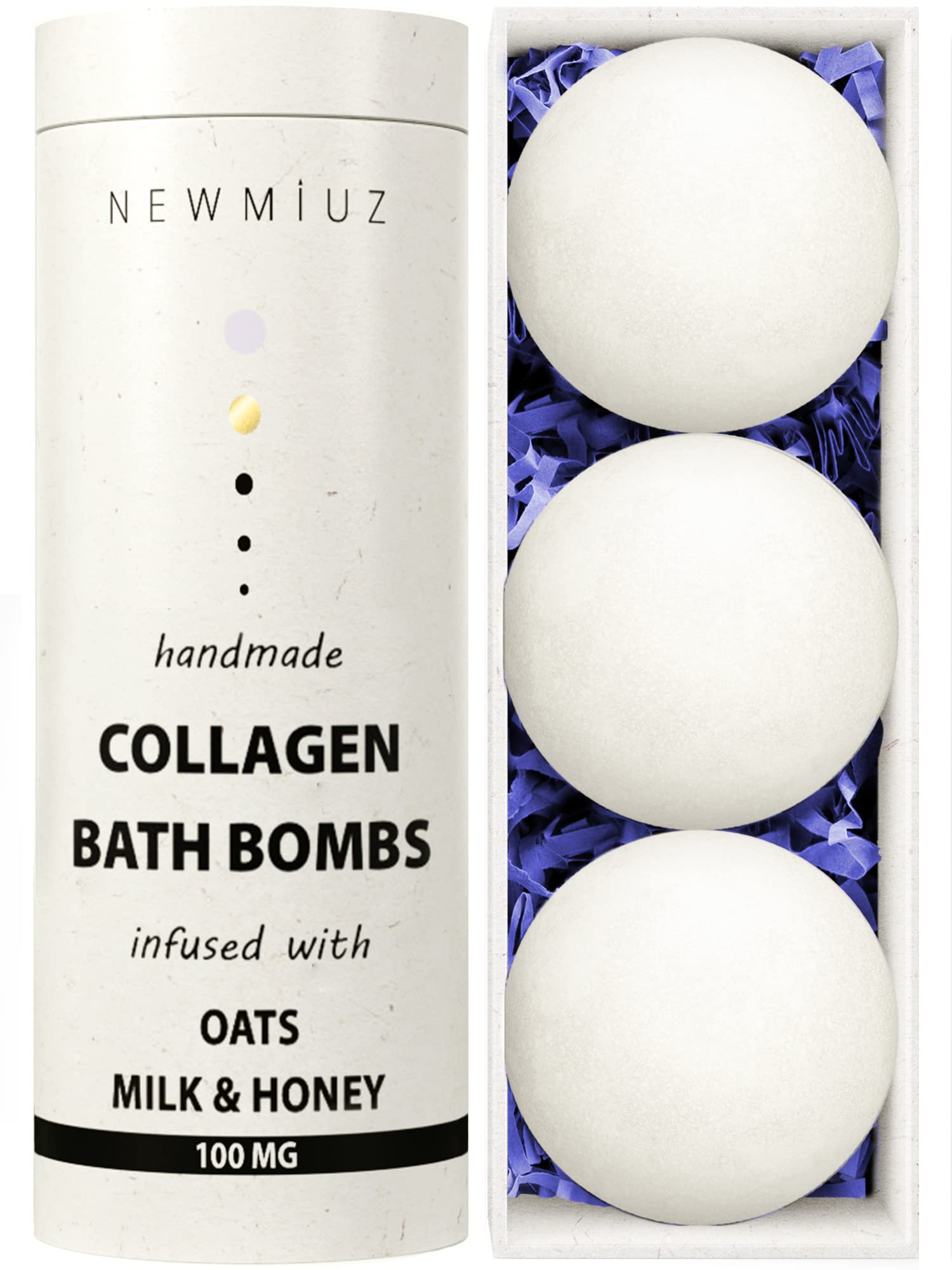 Luxurious Collagen Bubble Bath Bombs with Oatmeal, Milk & Honey - Essential Oils for Dry Skin Care - Spa Gift Set for Relaxation & Self Care - Perfect for Stress Relief & Romantic Bath Time