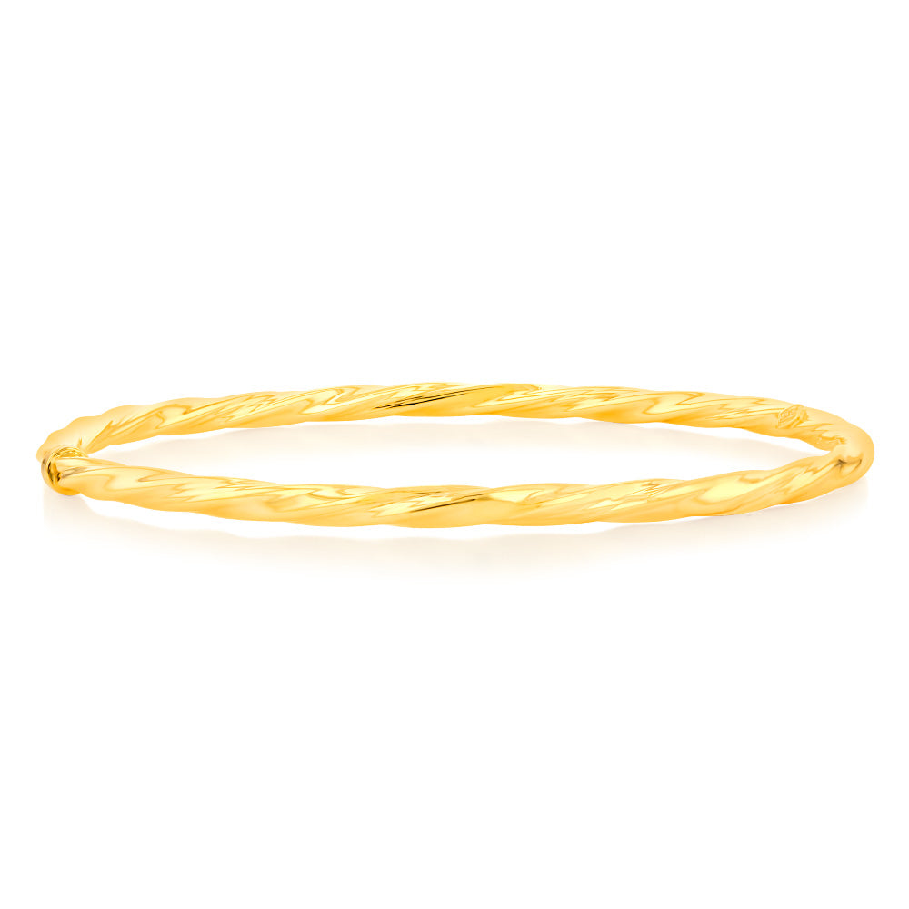 9ct Yellow Gold 4mm Silver Filled 65mm Twist Bangle Bracelet for Women - Elegant Jewelry Gift for Birthday, Anniversary & Special Occasions