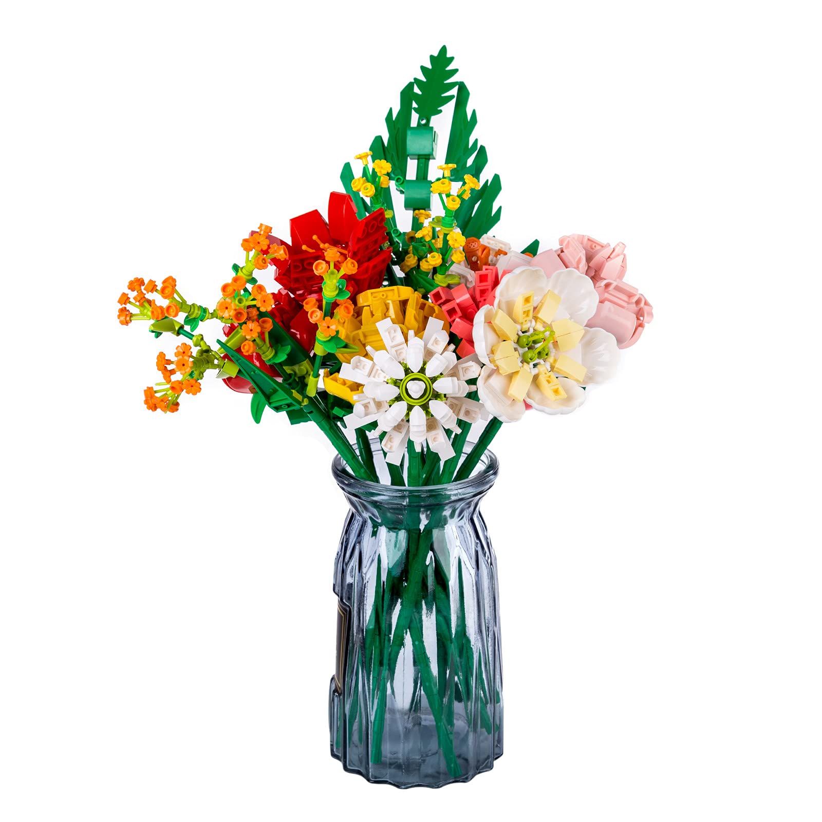 Yamix DIY Flower Bouquet Building Blocks Set - 1200+ Pieces for 12 Beautiful Floral Arrangements | Lego-Compatible Decorative Plant Bricks (Flowers Only, No Vase Included) | Perfect for Home Decor, Gift Giving & Creative Play