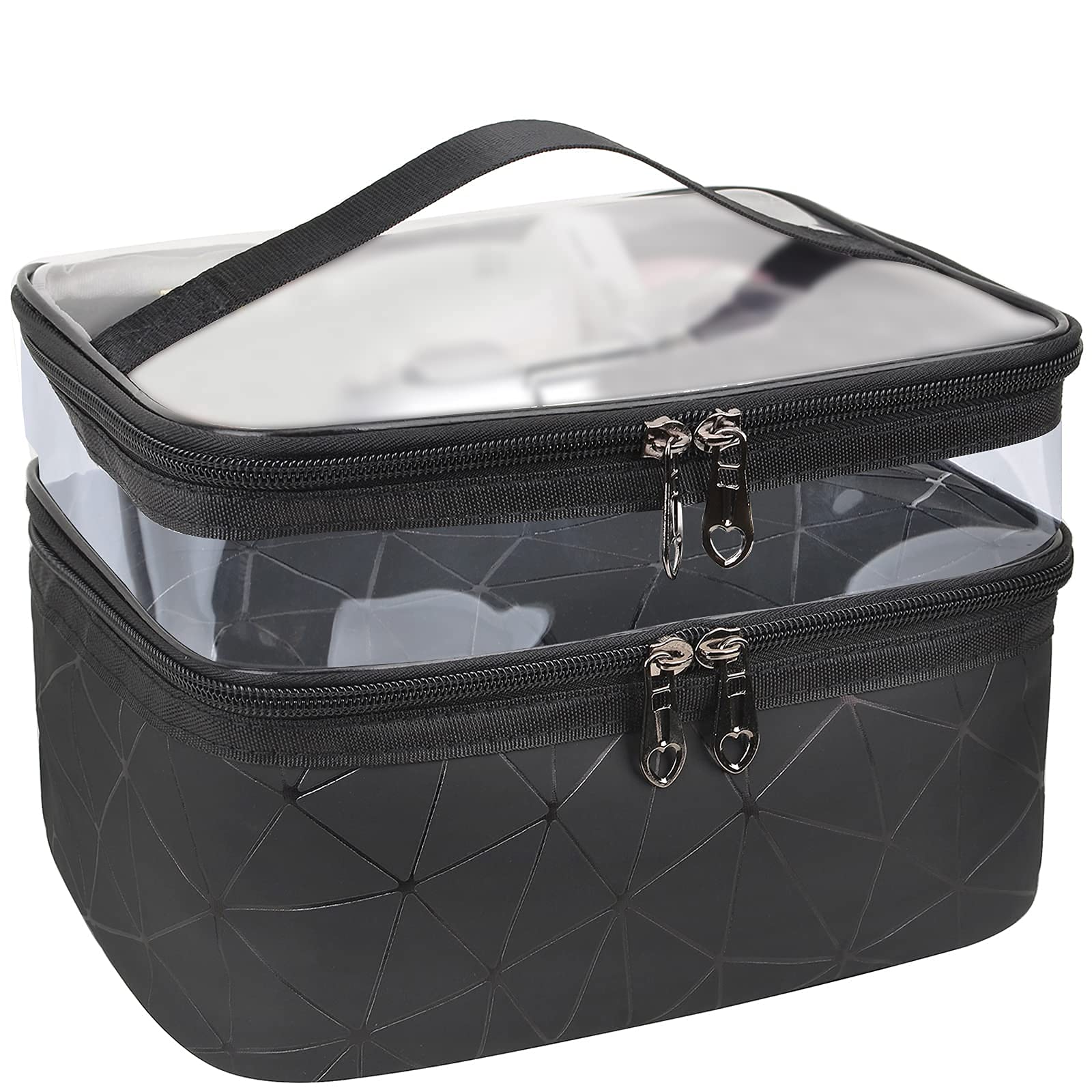 MKPCW Double Layer Travel Makeup Bag - Waterproof Cosmetic Organizer & Toiletry Case for Women (Black) | Perfect for Air Travel, Gym, Beach & Daily Essentials Storage
