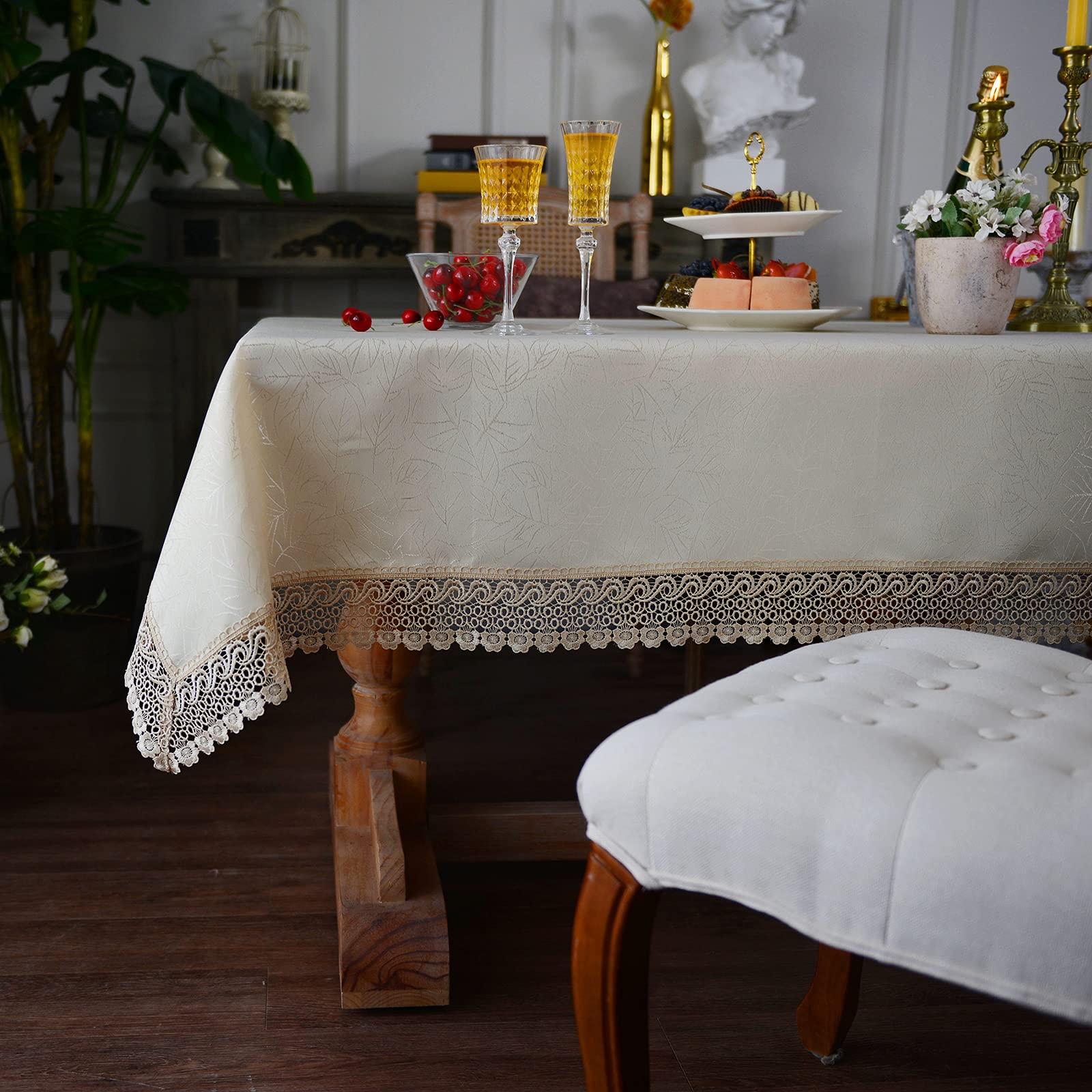 SUTAVIA Embroidered Lace Tablecloth - Elegant Rectangular Jacquard Table Cover for Dining, Kitchen, Holiday & Picnic - Golden 52x70 Inches - Perfect for Formal Dinners, Wedding Decor & Outdoor Gatherings
