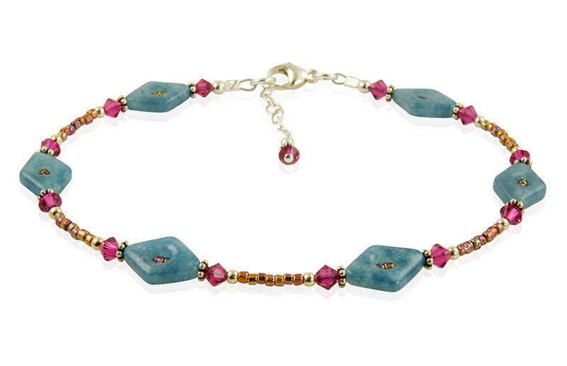 Natural Ruby Blue Quartz Gemstone Anklet Bracelet - Healing Crystal Jewelry for Women, Adjustable Ankle Chain - Perfect for Yoga, Meditation & Boho Fashion