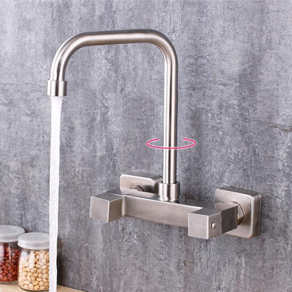 Premium 304 Stainless Steel Wall-Mounted Kitchen Faucet - Hot & Cold Water Mixer with Concealed Design for Sink, Balcony, Laundry & Pool Areas - Multi-Functional Modern Faucet for Home & Commercial Use